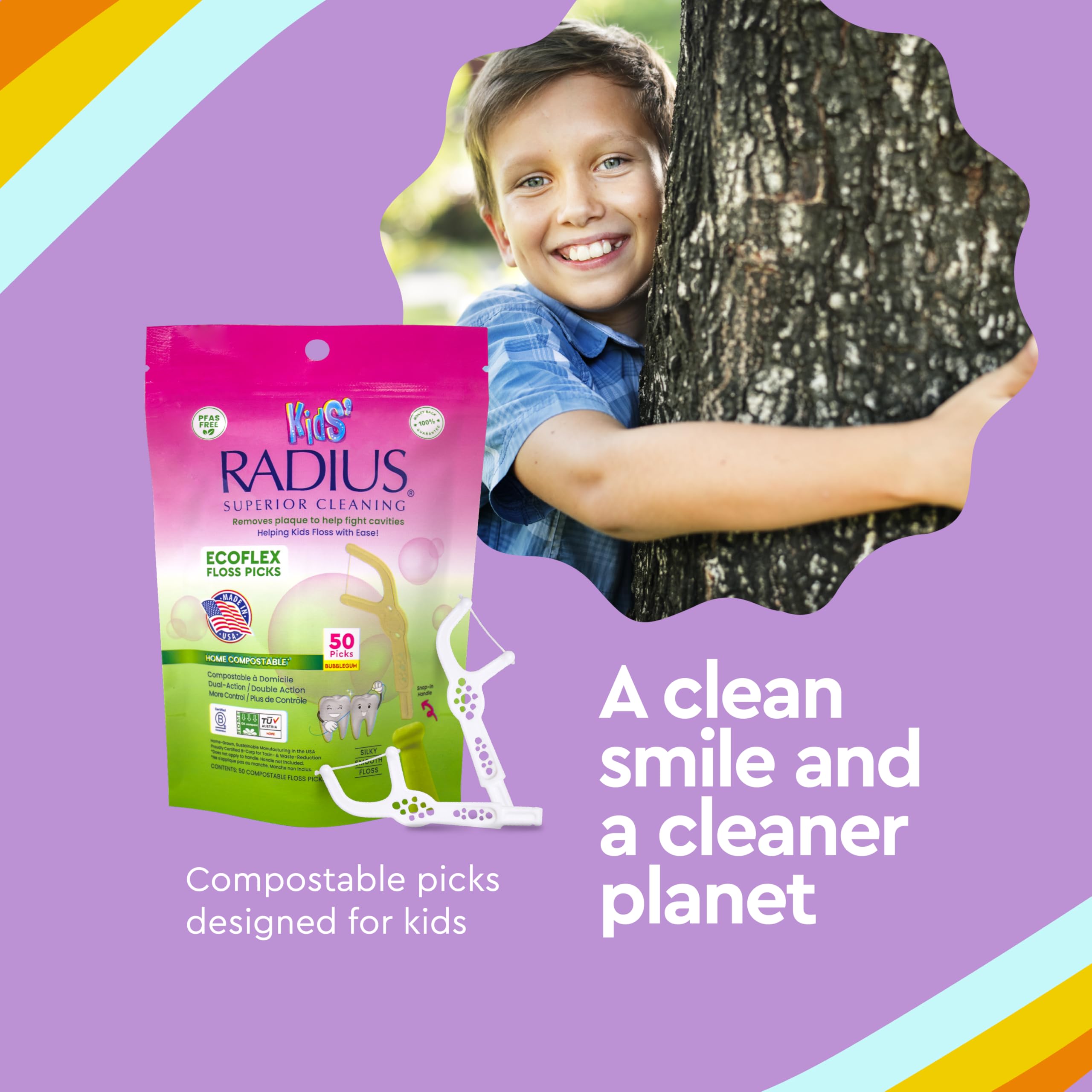 RADIUS Bubblegum EcoFlex Kids Floss Picks, 50 Count