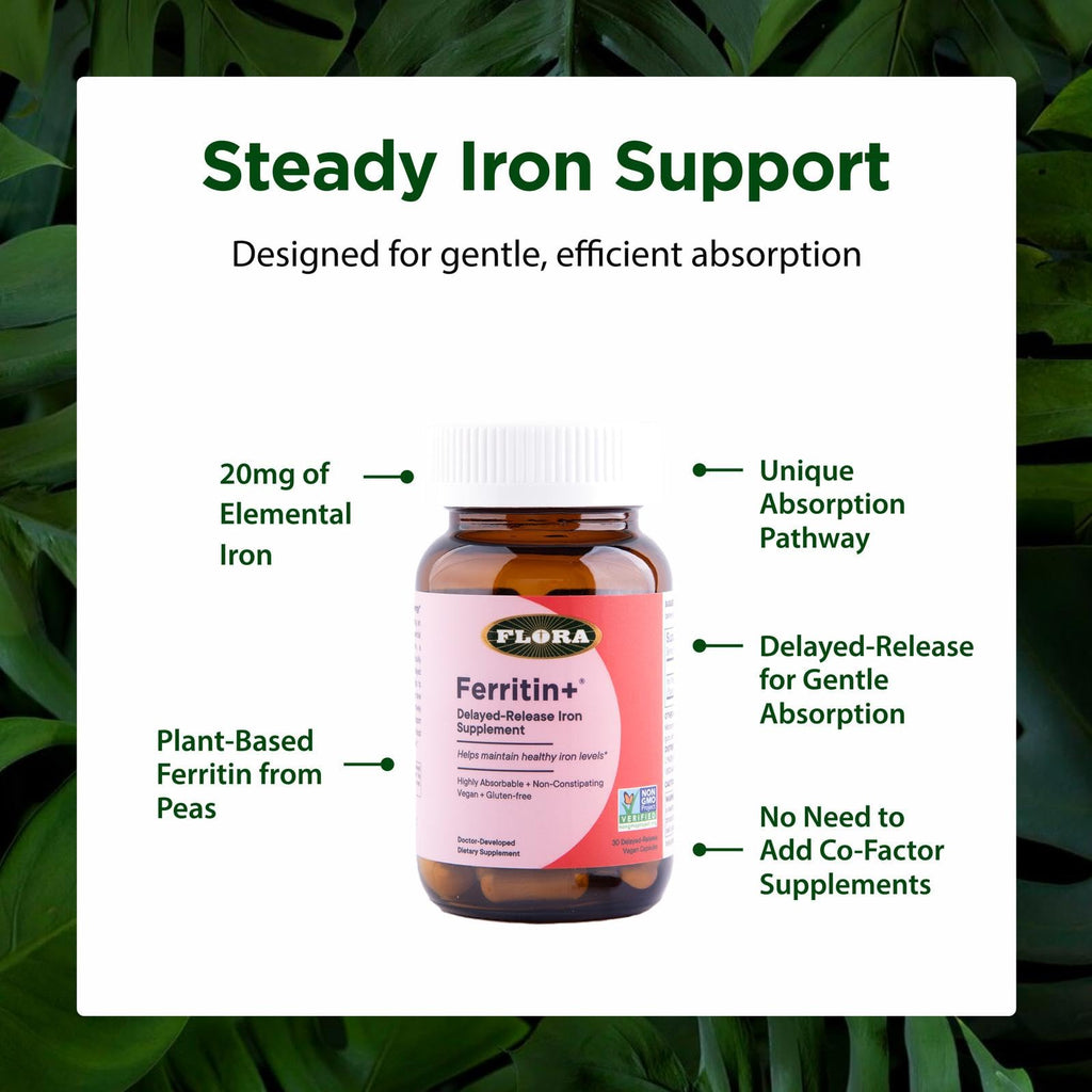 Flora Ferritin+ Plant-Based Iron Supplement, 30 Capsules