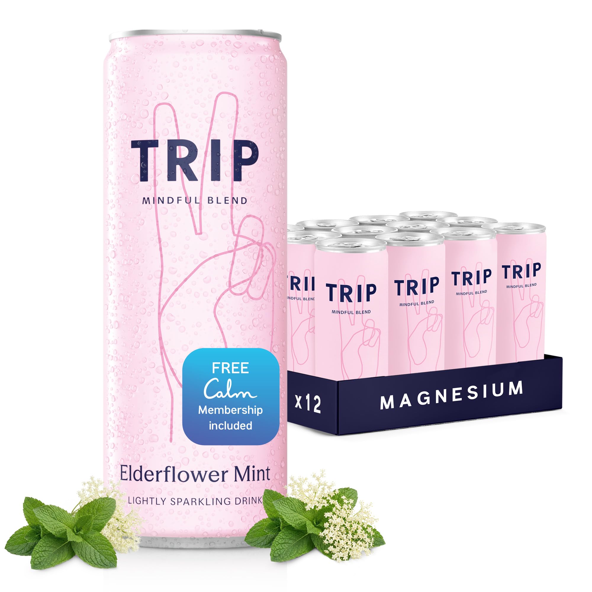 TRIP Mindful Blend Elderflower Mint Sparkling Drink, 12 Fluid Ounce Cans, Case of 12
