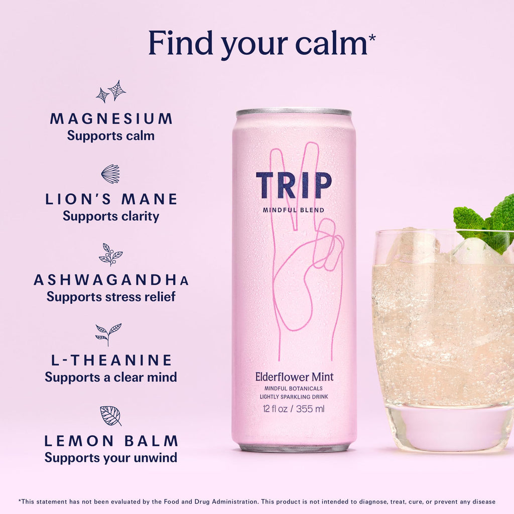 TRIP Mindful Blend Elderflower Mint Sparkling Drink, 12 Fluid Ounce Cans, Case of 12