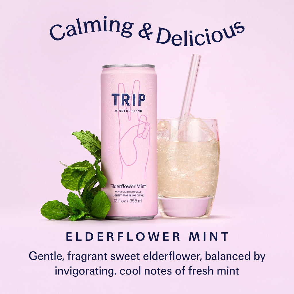 TRIP Mindful Blend Elderflower Mint Sparkling Drink, 12 Fluid Ounce Cans, Case of 12