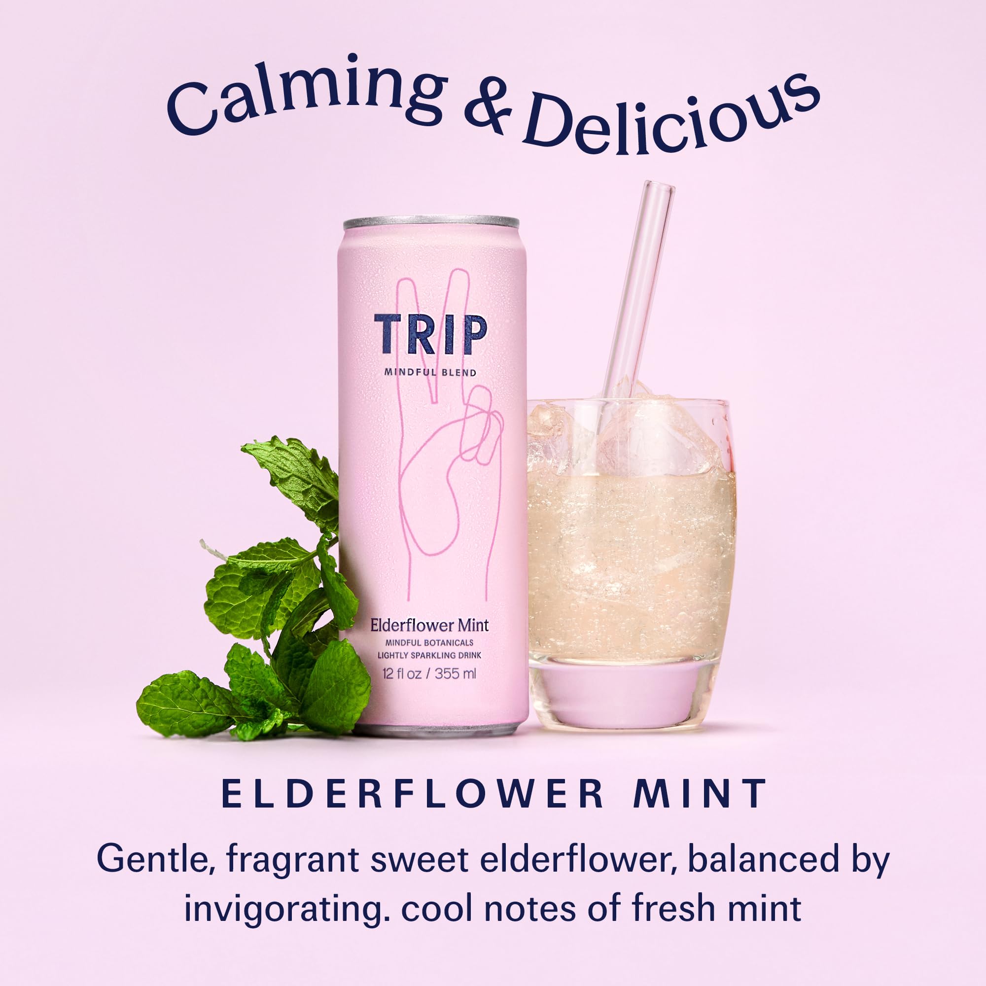 TRIP Mindful Blend Elderflower Mint Sparkling Drink, 12 Fluid Ounce Cans, Case of 12