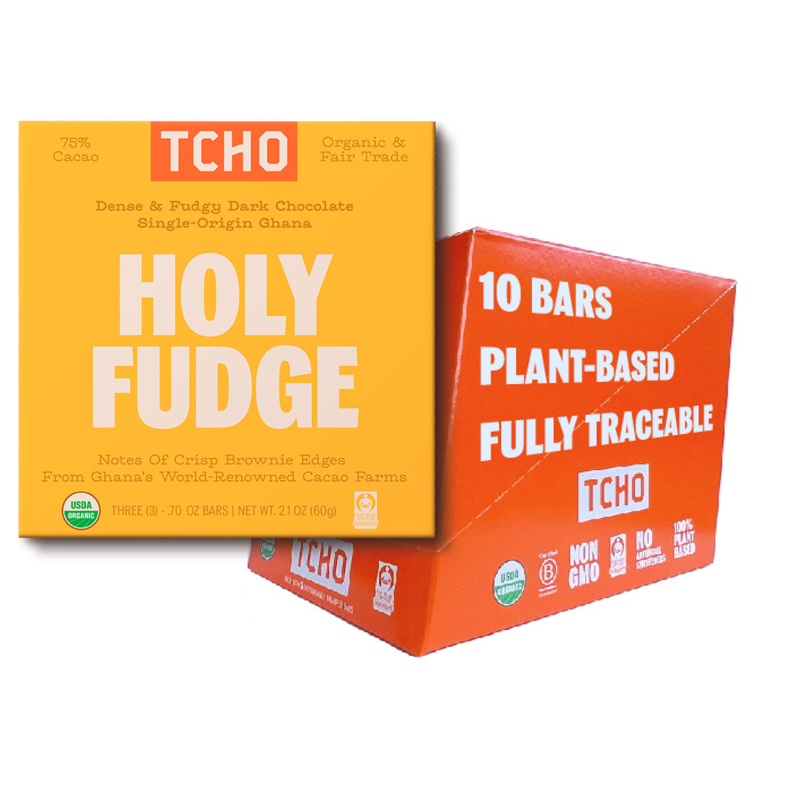 TCHO Organic Holy Fudge Chocolate Bar, 2.1 Ounce Bars, Case of 10