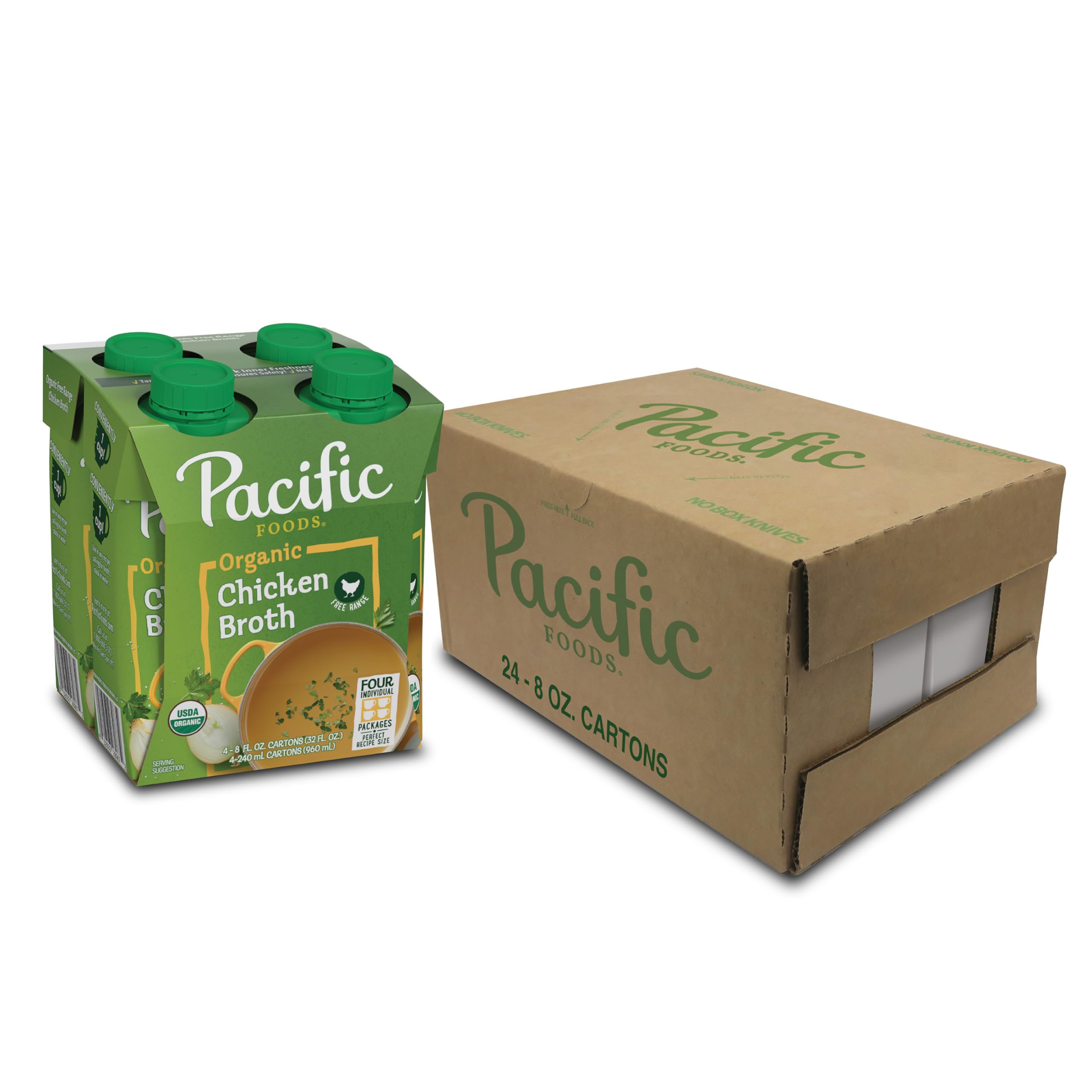 Pacific Foods Organic Chicken Broth, Case of 6, 4 Cartons, 8 fl oz Each