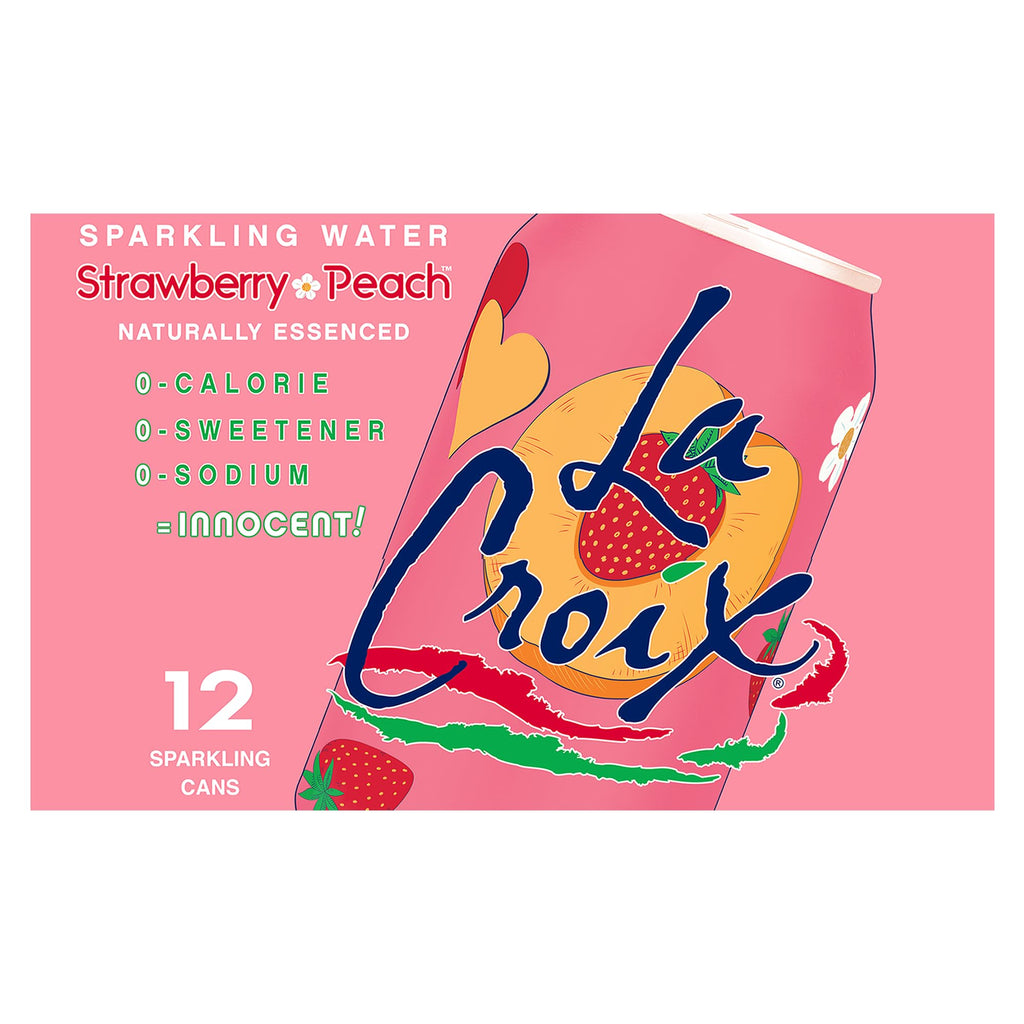 LaCroix Strawberry Peach Sparkling Water, Case of 2, 12 Cans, 12 fl oz Each