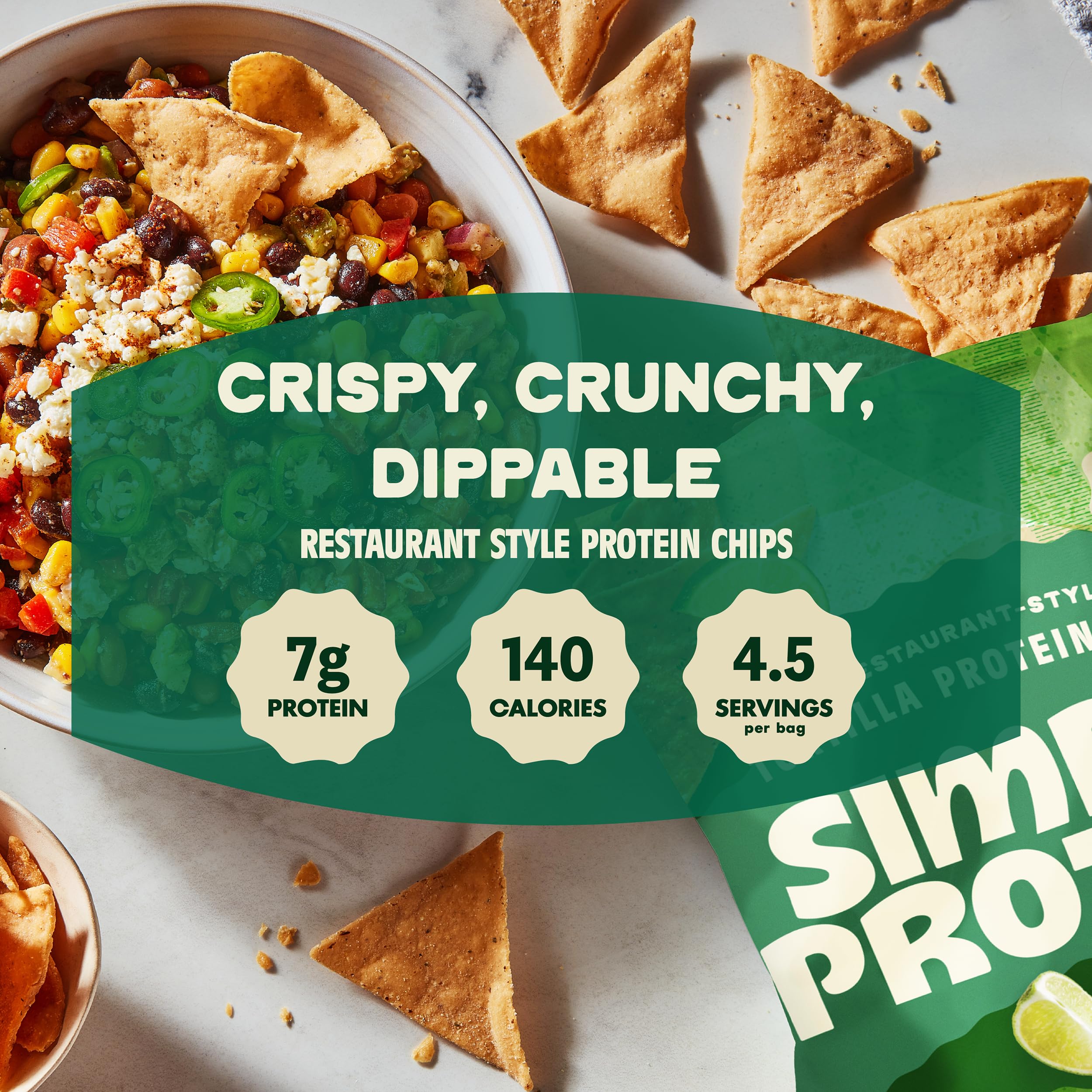 Simply Protein Hint of Lime Restaurant Style Tortilla Chips, Case of 6, 4.58 Ounce Bags