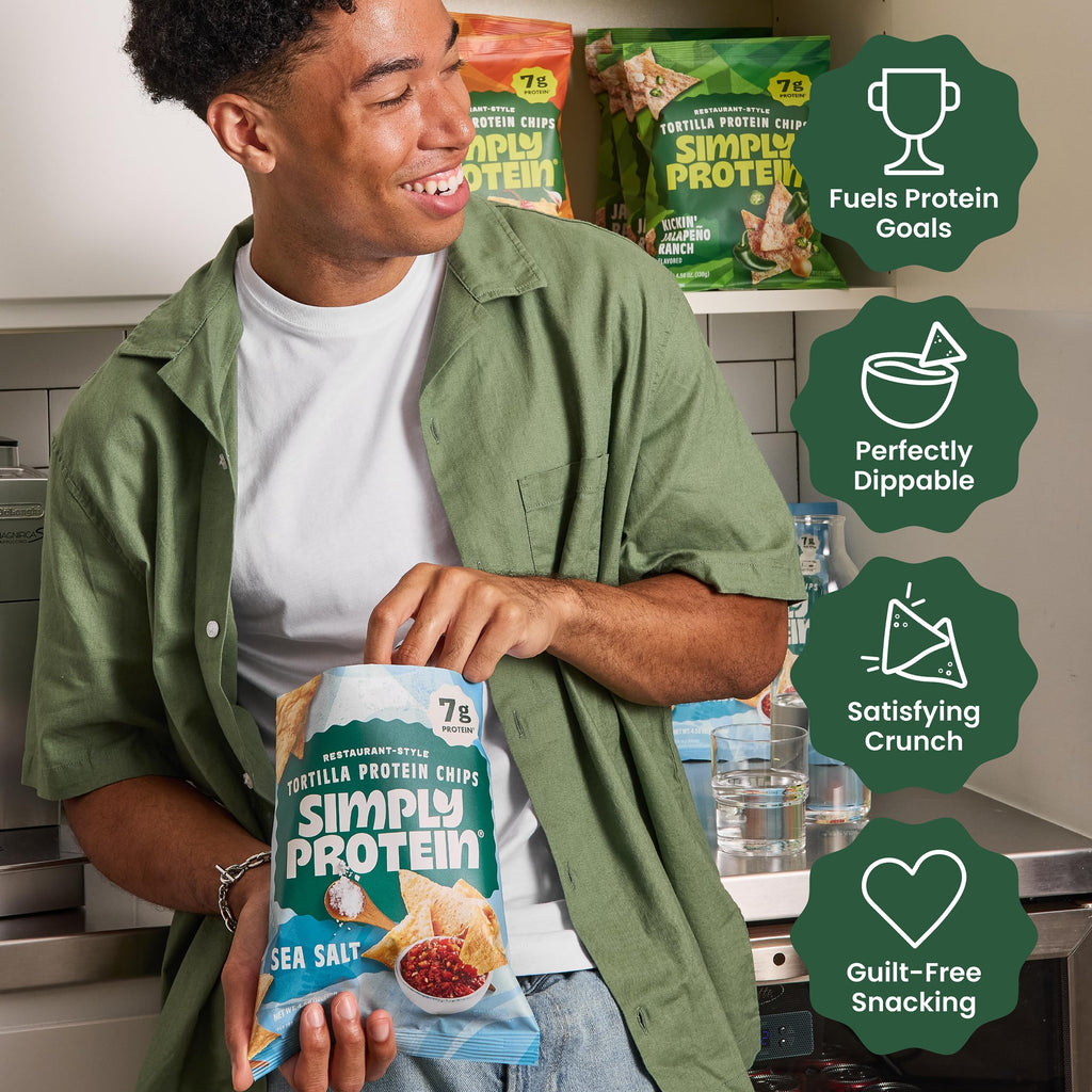 Simply Protein Hint of Lime Restaurant Style Tortilla Chips, Case of 6, 4.58 Ounce Bags