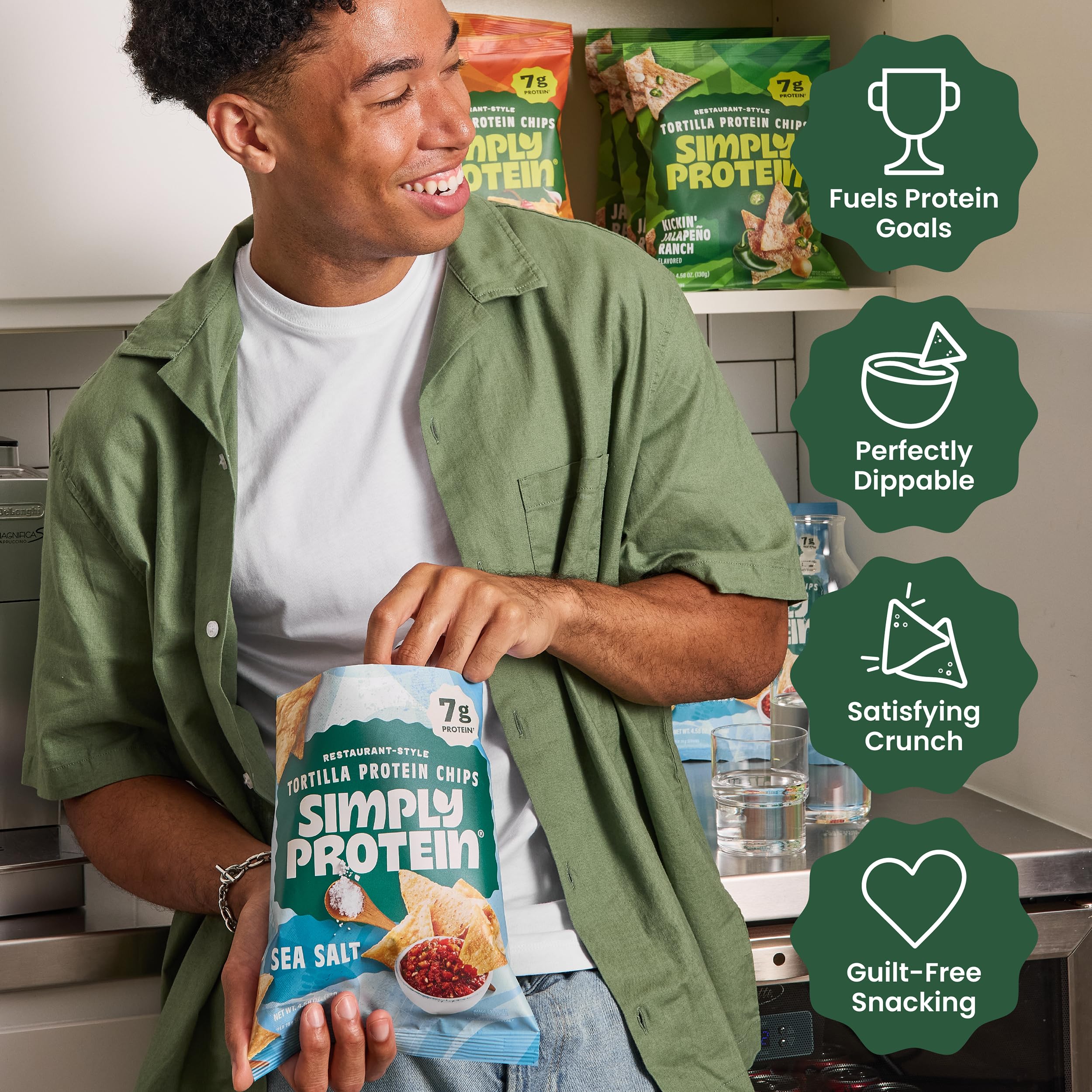 Simply Protein Hint of Lime Restaurant Style Tortilla Chips, Case of 6, 4.58 Ounce Bags