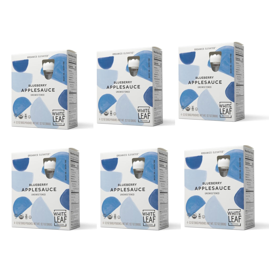 White Leaf Provisions Organic Unsweetened Blueberry Applesauce, Case of 6, 4 Count, 3.2 Ounce Pouches