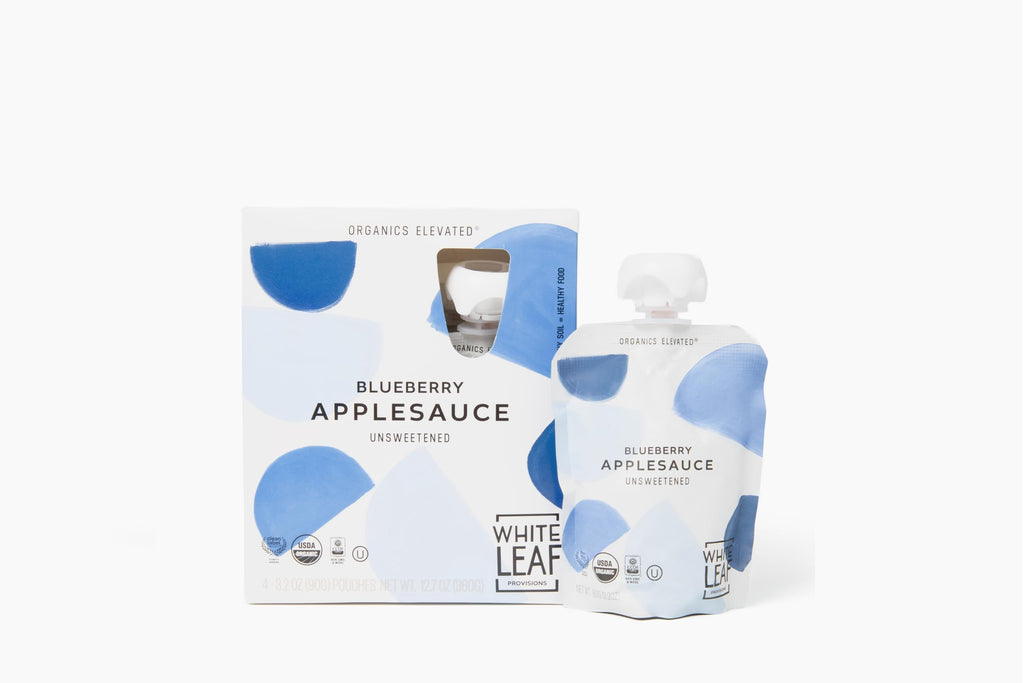 White Leaf Provisions Organic Unsweetened Blueberry Applesauce, Case of 6, 4 Count, 3.2 Ounce Pouches