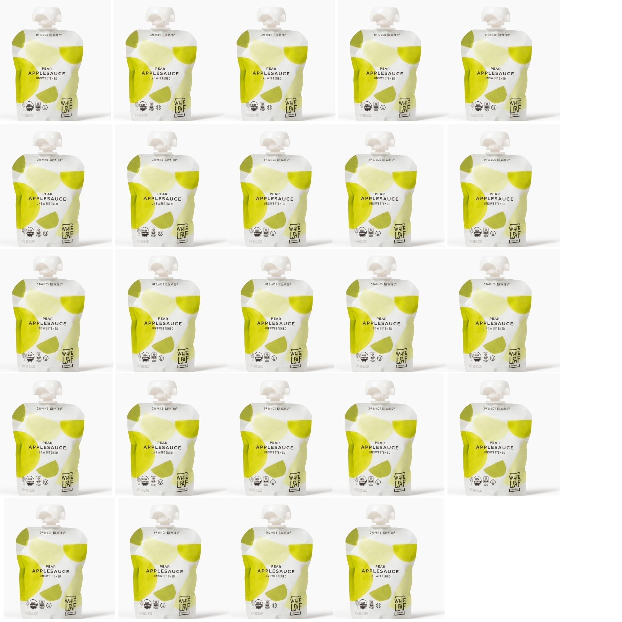 White Leaf Provisions Organic Unsweetened Pear Applesauce, Case of 6, 4-Pack 3.2 Ounce Pouches