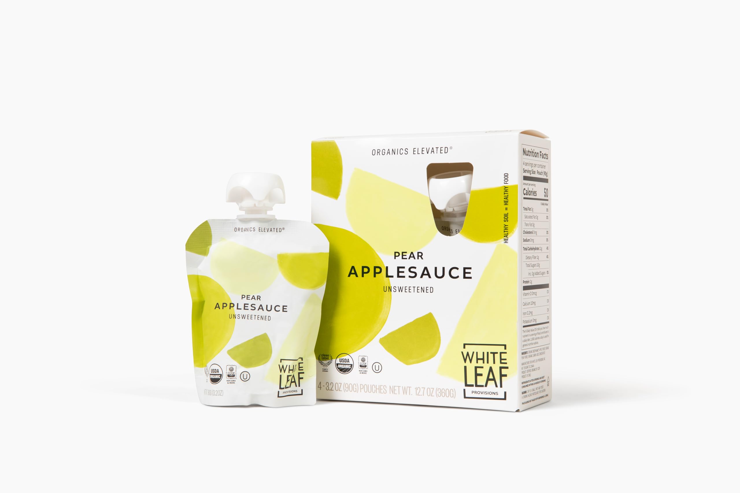 White Leaf Provisions Organic Unsweetened Pear Applesauce, Case of 6, 4-Pack 3.2 Ounce Pouches