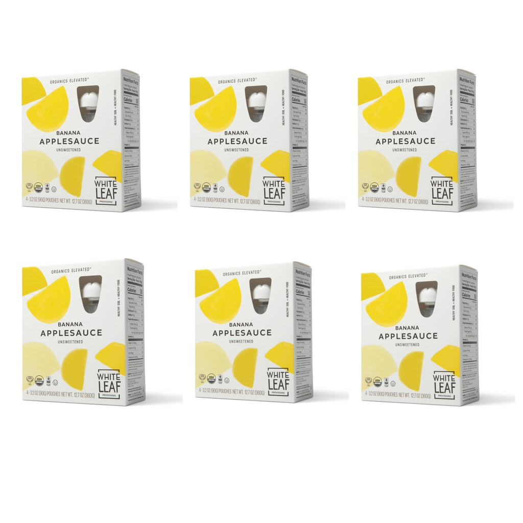 White Leaf Provisions Organic Unsweetened Banana Applesauce, Case of 6, 4-Pack 3.2 Ounce Pouches