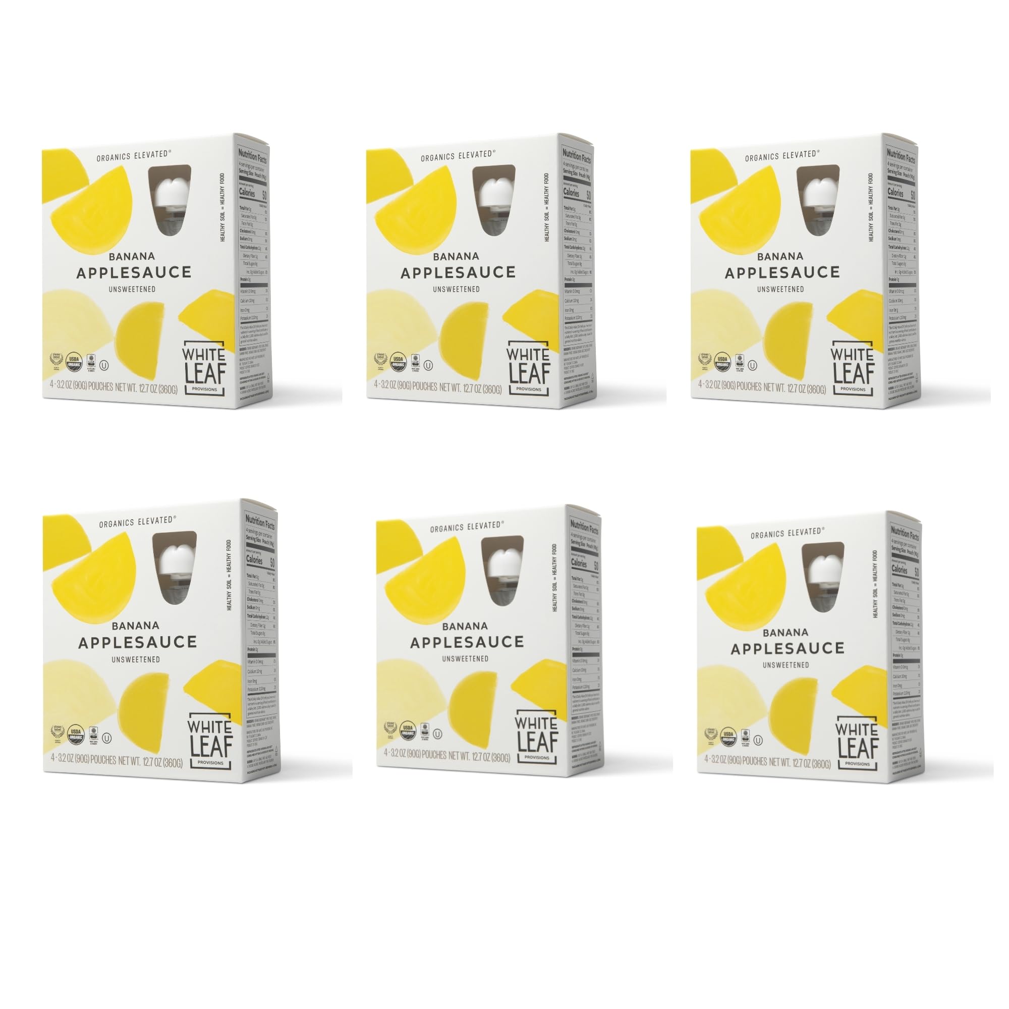 White Leaf Provisions Organic Unsweetened Banana Applesauce, Case of 6, 4-Pack 3.2 Ounce Pouches
