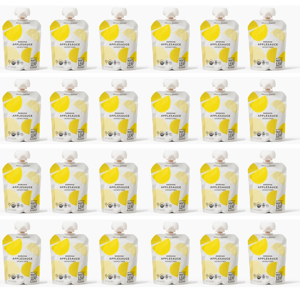 White Leaf Provisions Organic Unsweetened Banana Applesauce, Case of 6, 4-Pack 3.2 Ounce Pouches