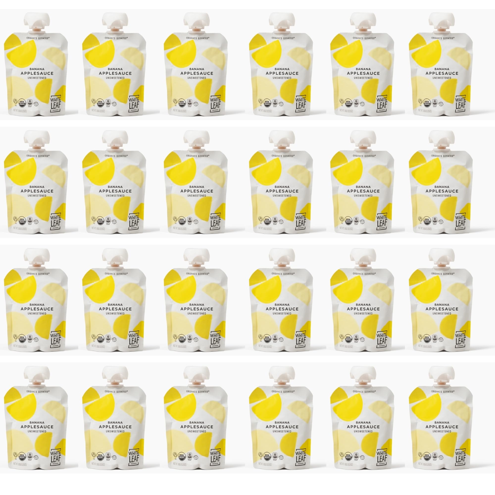 White Leaf Provisions Organic Unsweetened Banana Applesauce, Case of 6, 4-Pack 3.2 Ounce Pouches