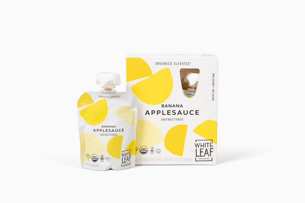 White Leaf Provisions Organic Unsweetened Banana Applesauce, Case of 6, 4-Pack 3.2 Ounce Pouches