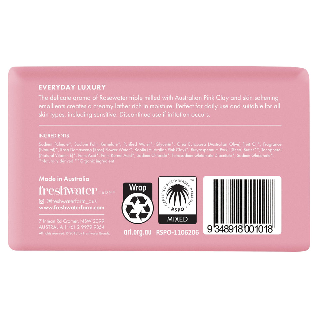 Freshwater Farm Australia Rosewater Pink Clay Body Bar, Case of 8, 7 Ounces Each