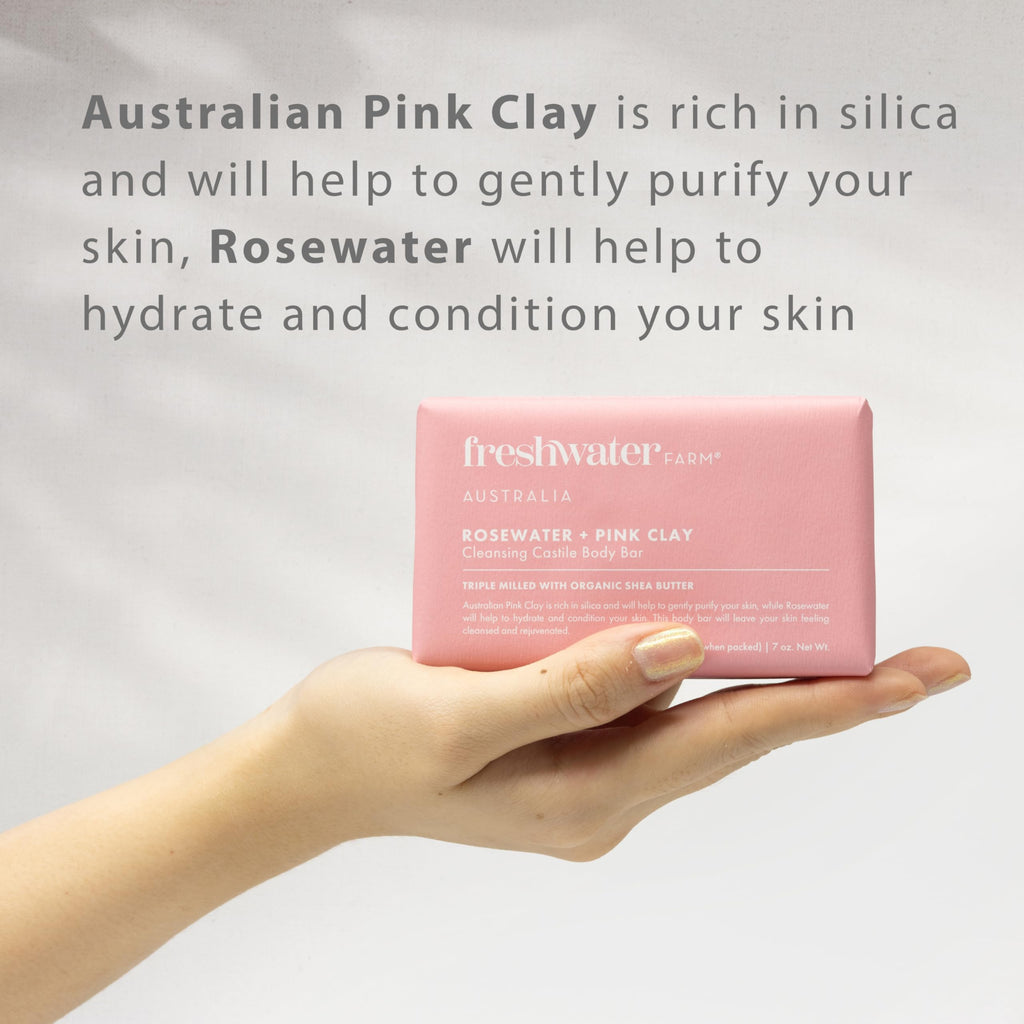 Freshwater Farm Australia Rosewater Pink Clay Body Bar, Case of 8, 7 Ounces Each