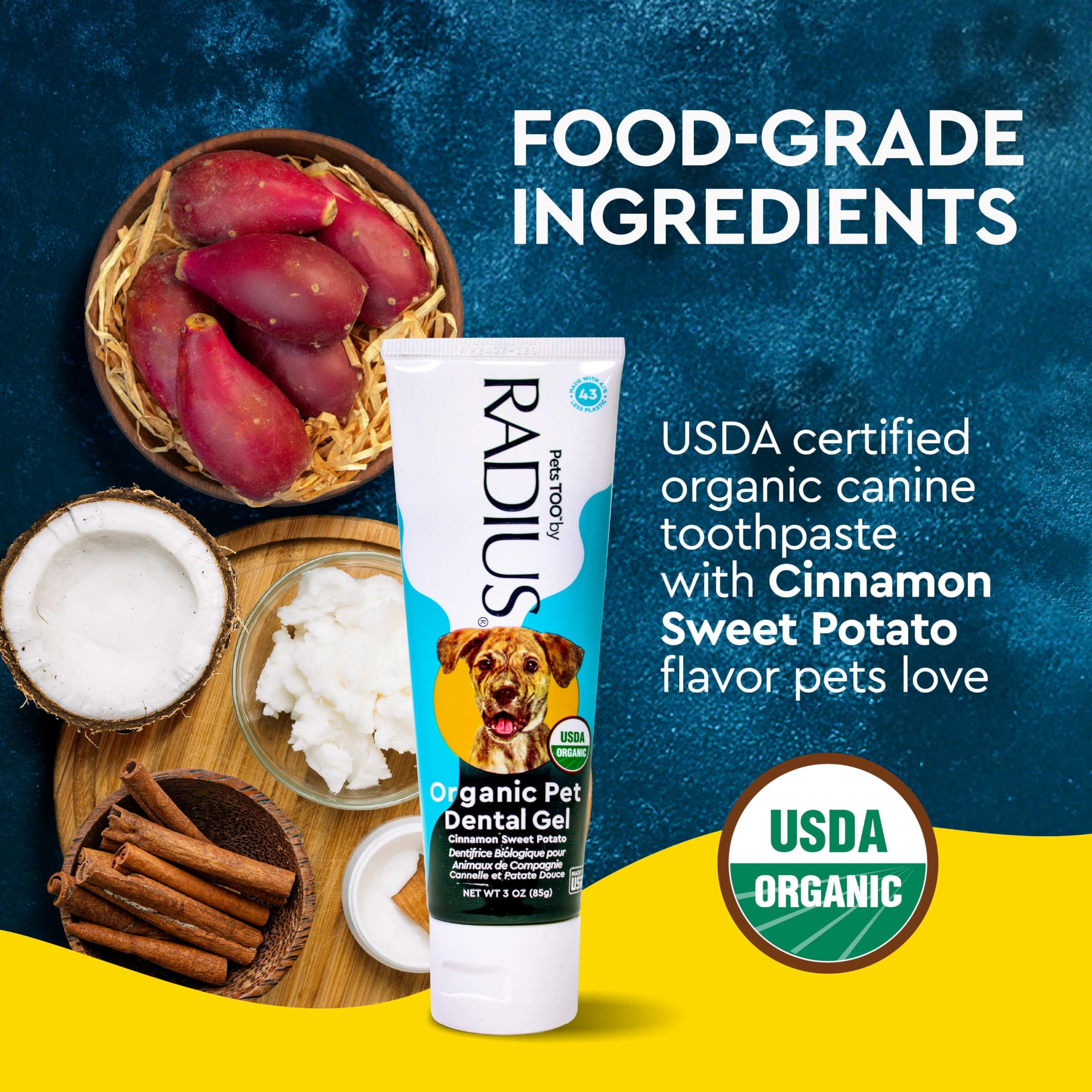 RADIUS USDA Organic Canine Toothpaste, Sweet Potato Cinnamon Flavor, 3 Ounce