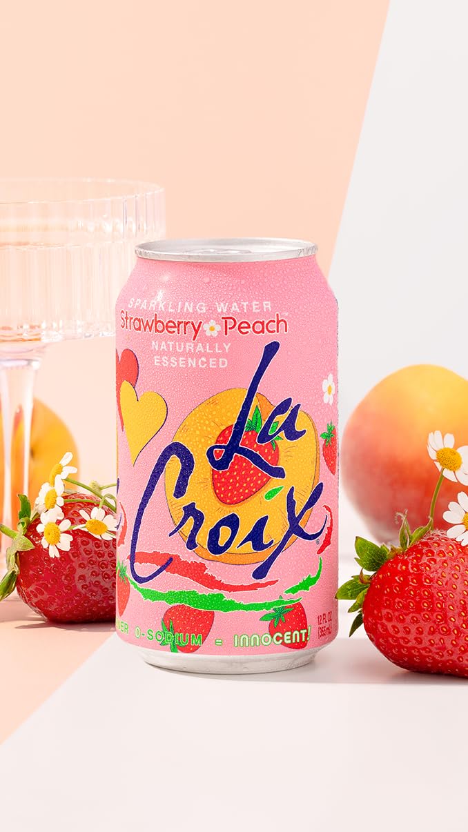 LaCroix Strawberry Peach Sparkling Water, Case of 3, 8 Pack, 12 Fluid Ounce Cans