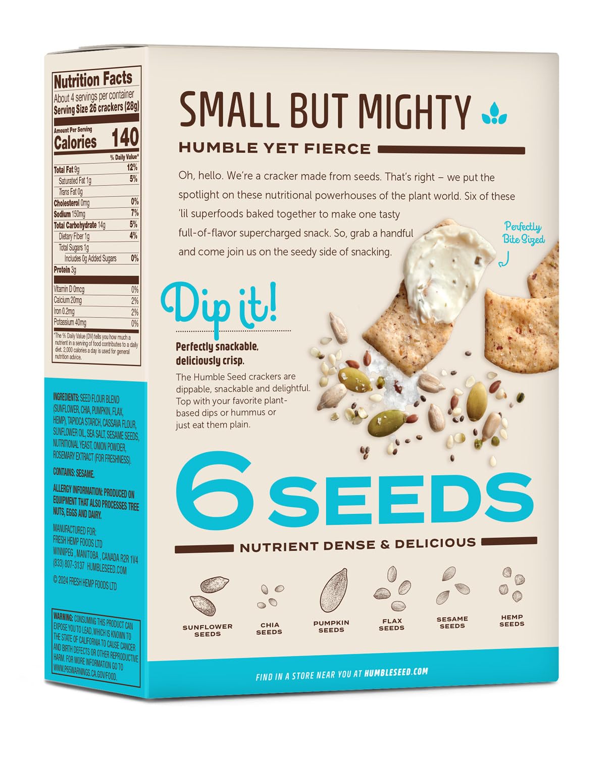 The Humble Seed Grain Free Sea Salt Crackers, Case of 6, 4.25 Ounces