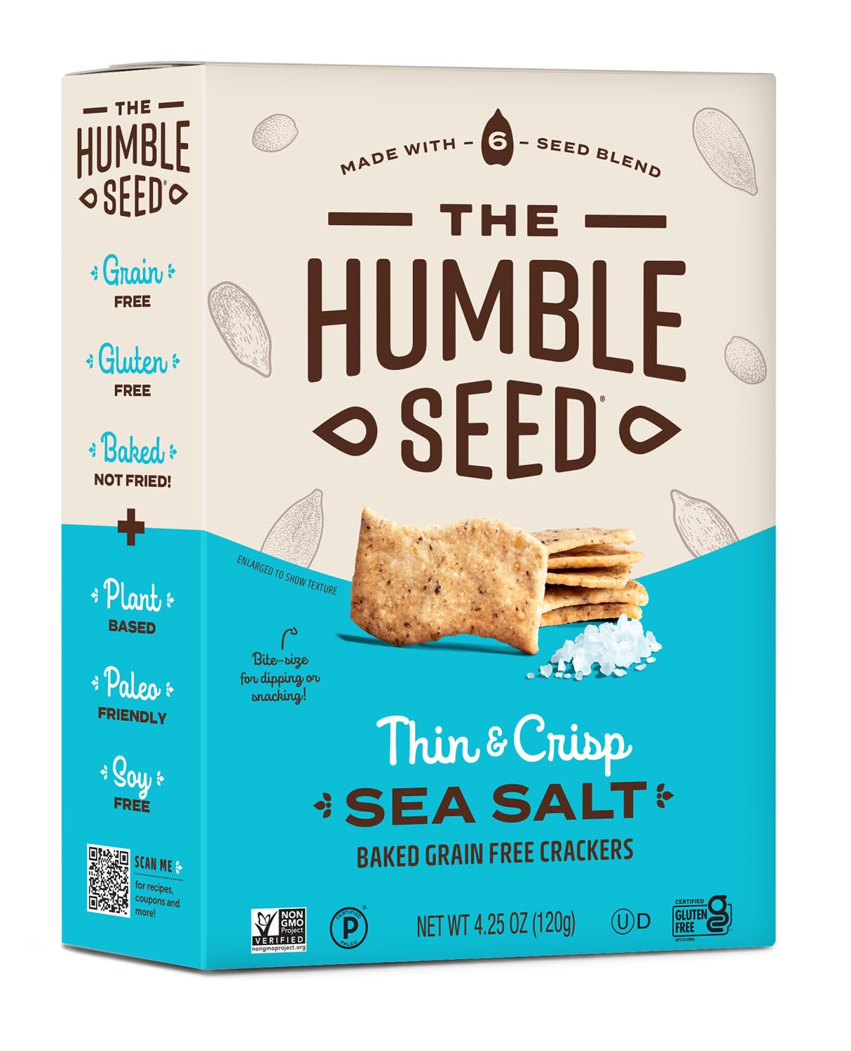 The Humble Seed Grain Free Sea Salt Crackers, Case of 6, 4.25 Ounces