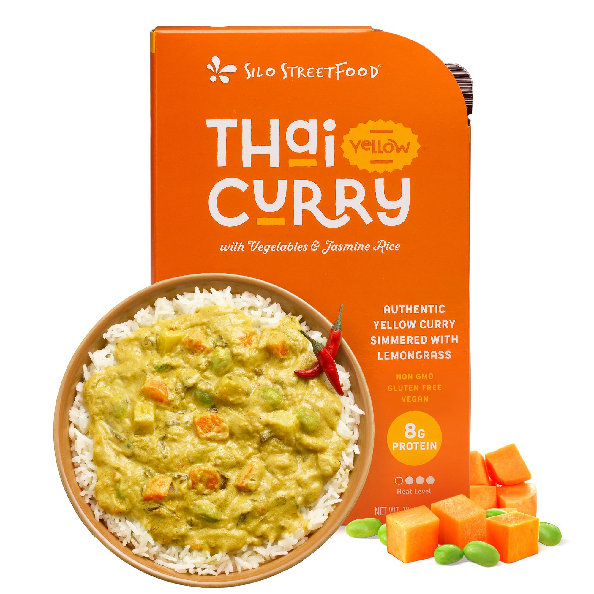 Silo Street Food Thai Yellow Curry with Jasmine Rice, Case of 9, 10.48 Ounce Packs