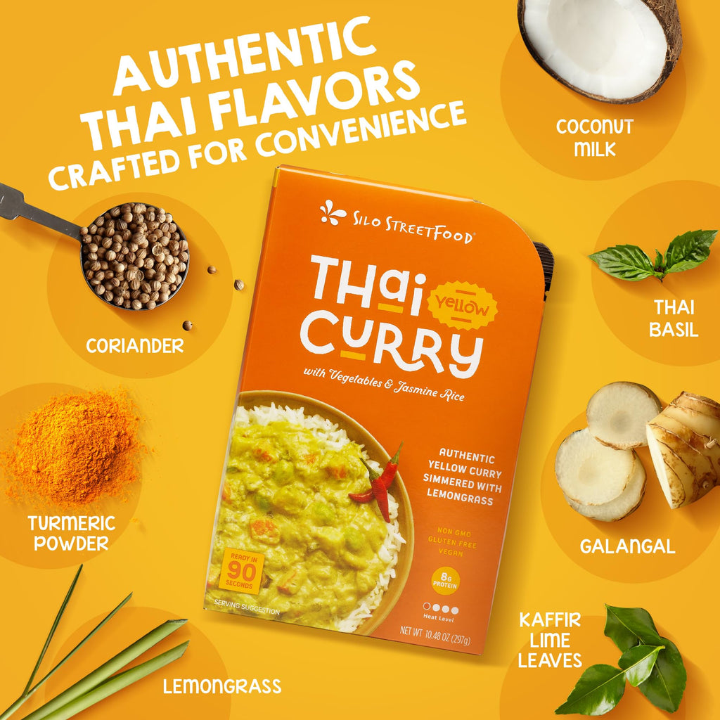 Silo Street Food Thai Yellow Curry with Jasmine Rice, Case of 9, 10.48 Ounce Packs