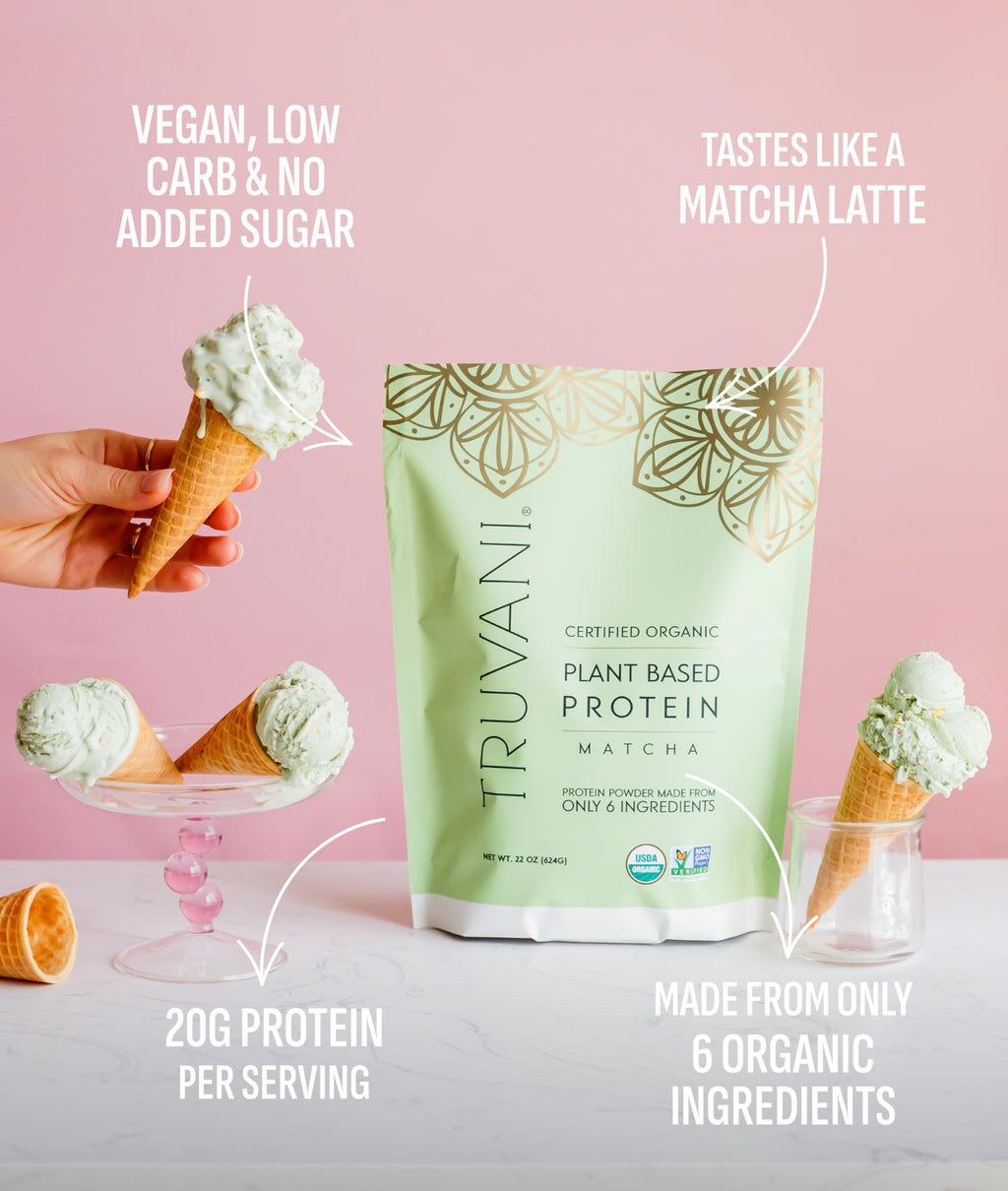 Truvani Organic Matcha Plant Protein Powder, 22 Ounces