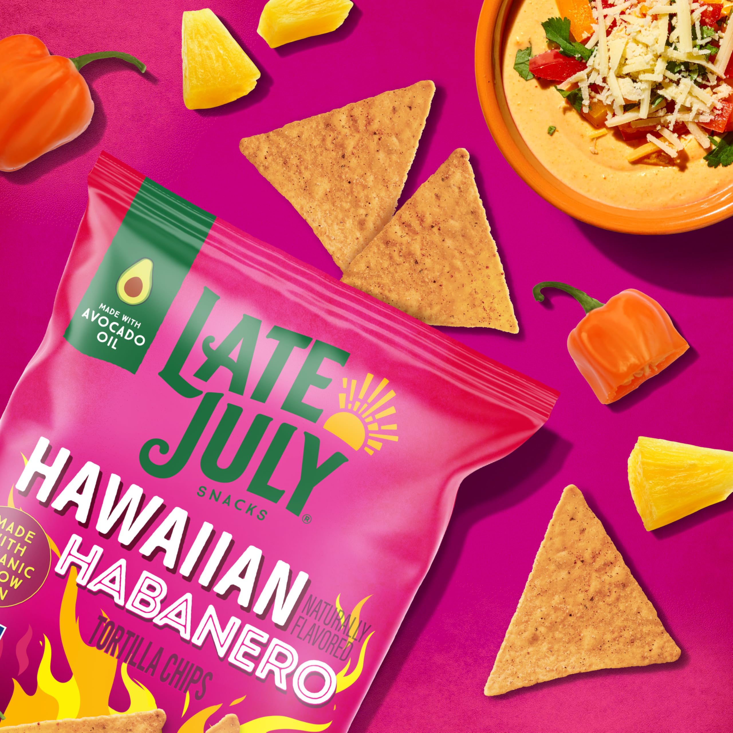 Late July Organic Hawaiian Habanero Tortilla Chips, 6 Ounce, Case of 12