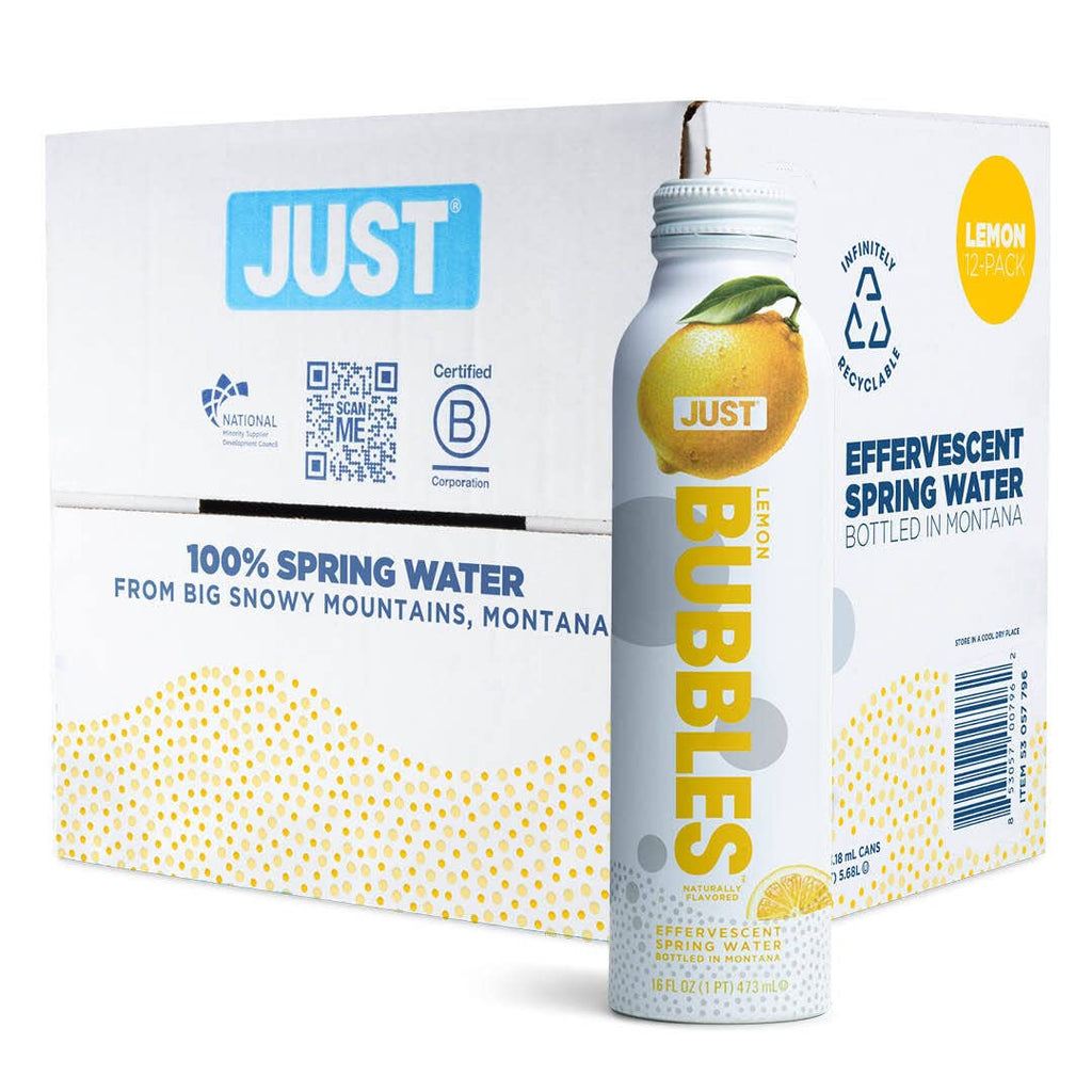 Just Bubbles Lemon Sparkling Spring Water, 16 Ounce, Case of 12