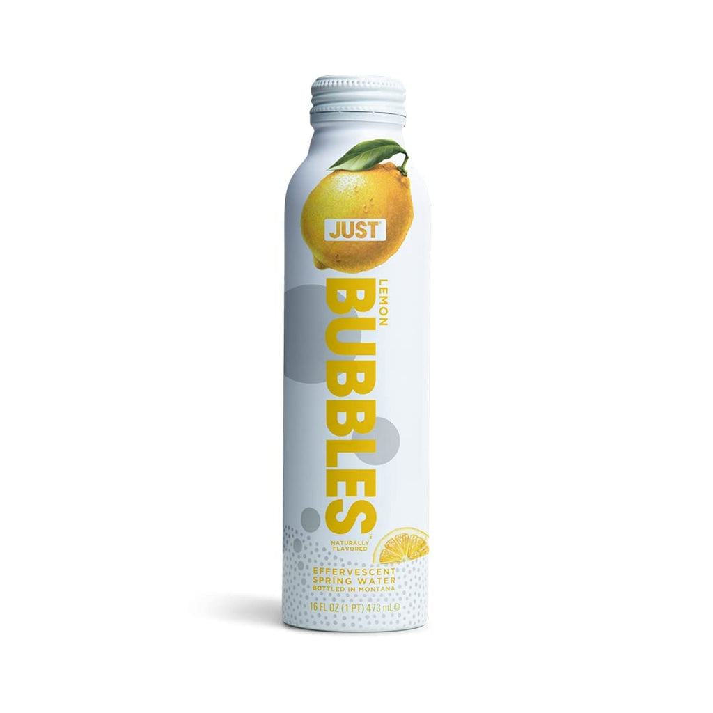 Just Bubbles Lemon Sparkling Spring Water, 16 Ounce, Case of 12