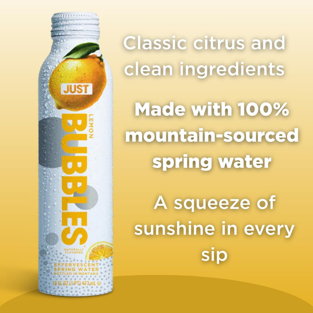 Just Bubbles Lemon Sparkling Spring Water, 16 Ounce, Case of 12