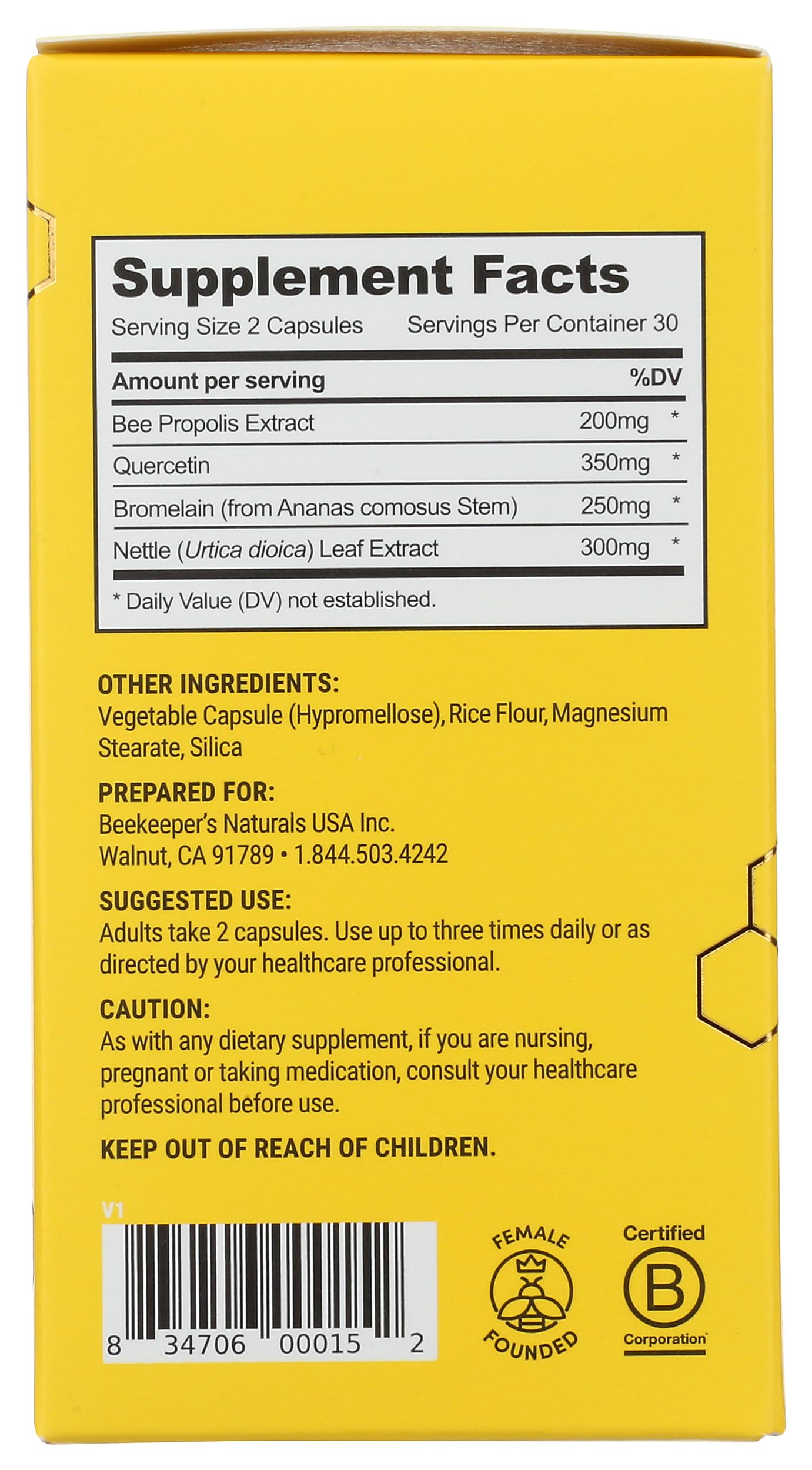 Beekeeper's Naturals Propolis Sinus Support Capsules, 60 Count