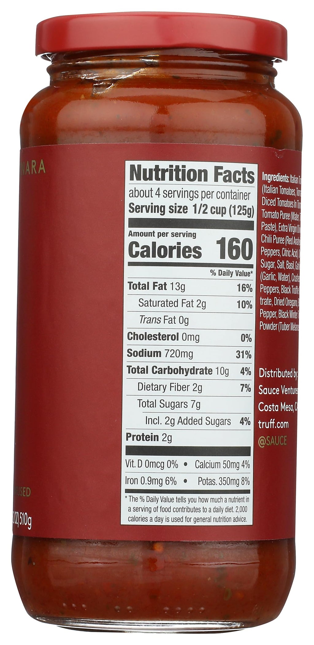 TRUFF Black Truffle Spicy Marinara Pasta Sauce, Case of 6, 18 oz