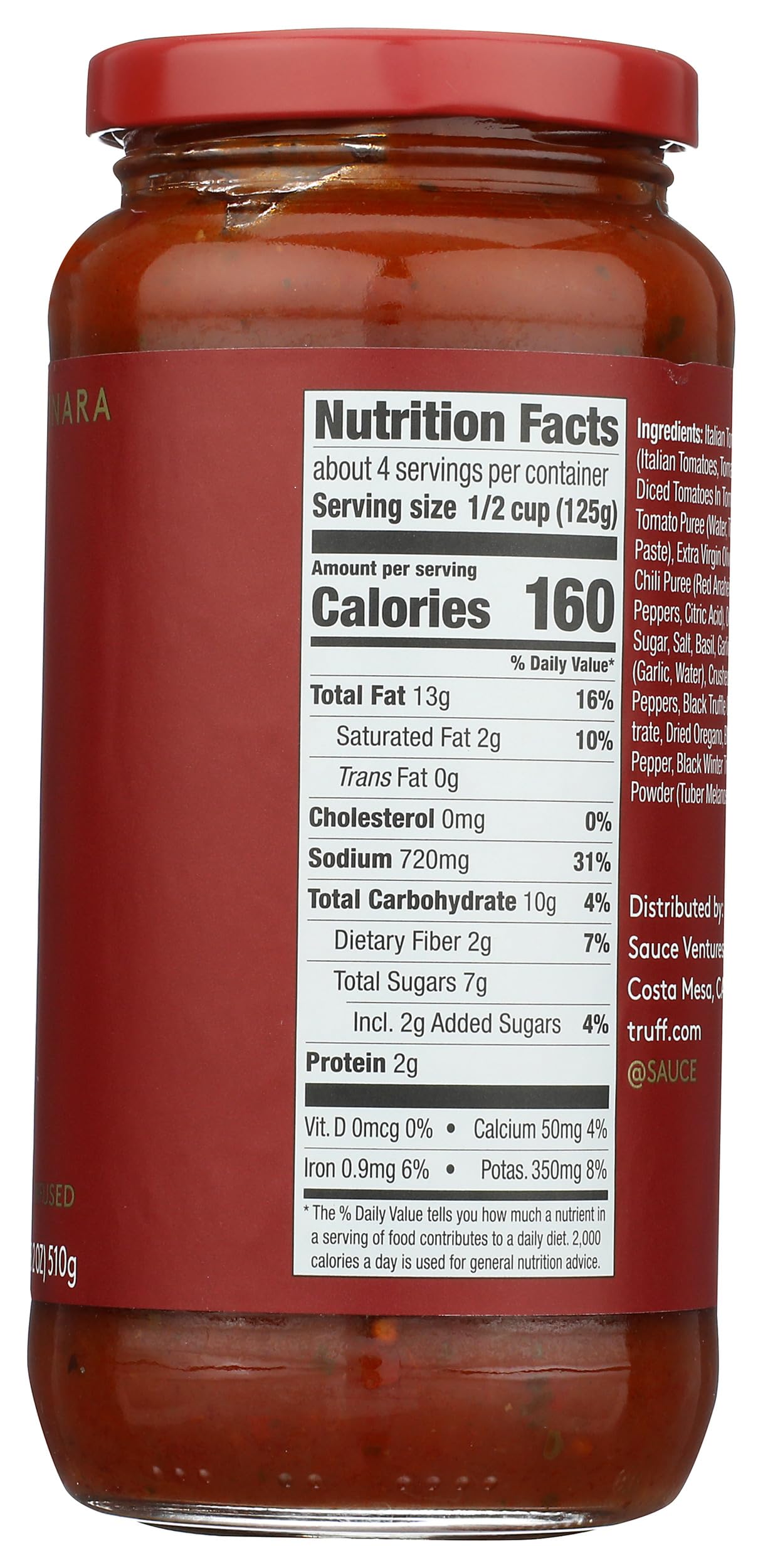 TRUFF Black Truffle Spicy Marinara Pasta Sauce, Case of 6, 18 oz