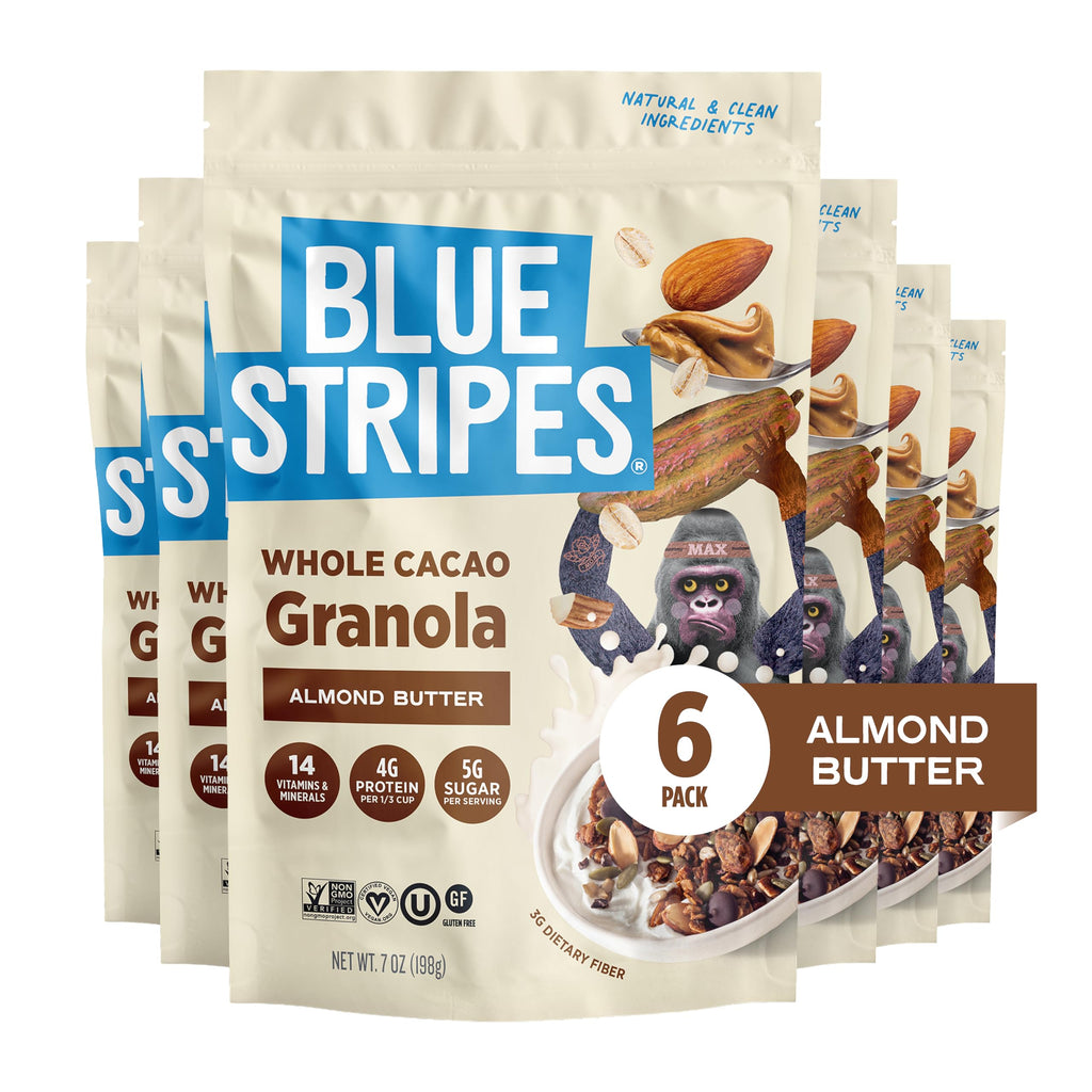 Blue Stripe Almond Butter Whole Cacao Granola, Case of 6, 7 oz