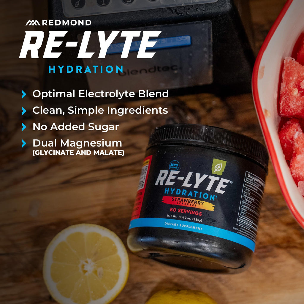 Redmond Re-Lyte Strawberry Lemonade Electrolyte Powder Mix, Case of 6, 13.4 oz