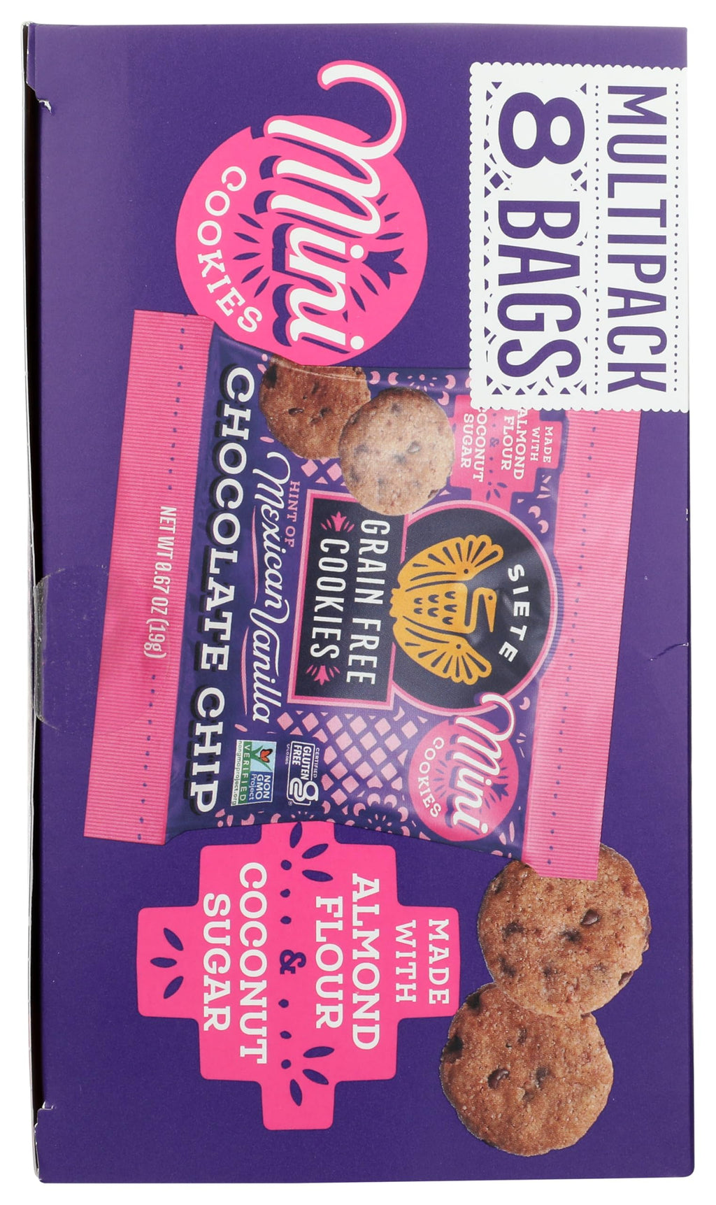 Siete Mini Chocolate Chip Cookies Multipack, Case of 4, 8 Count, 0.67 oz Packs