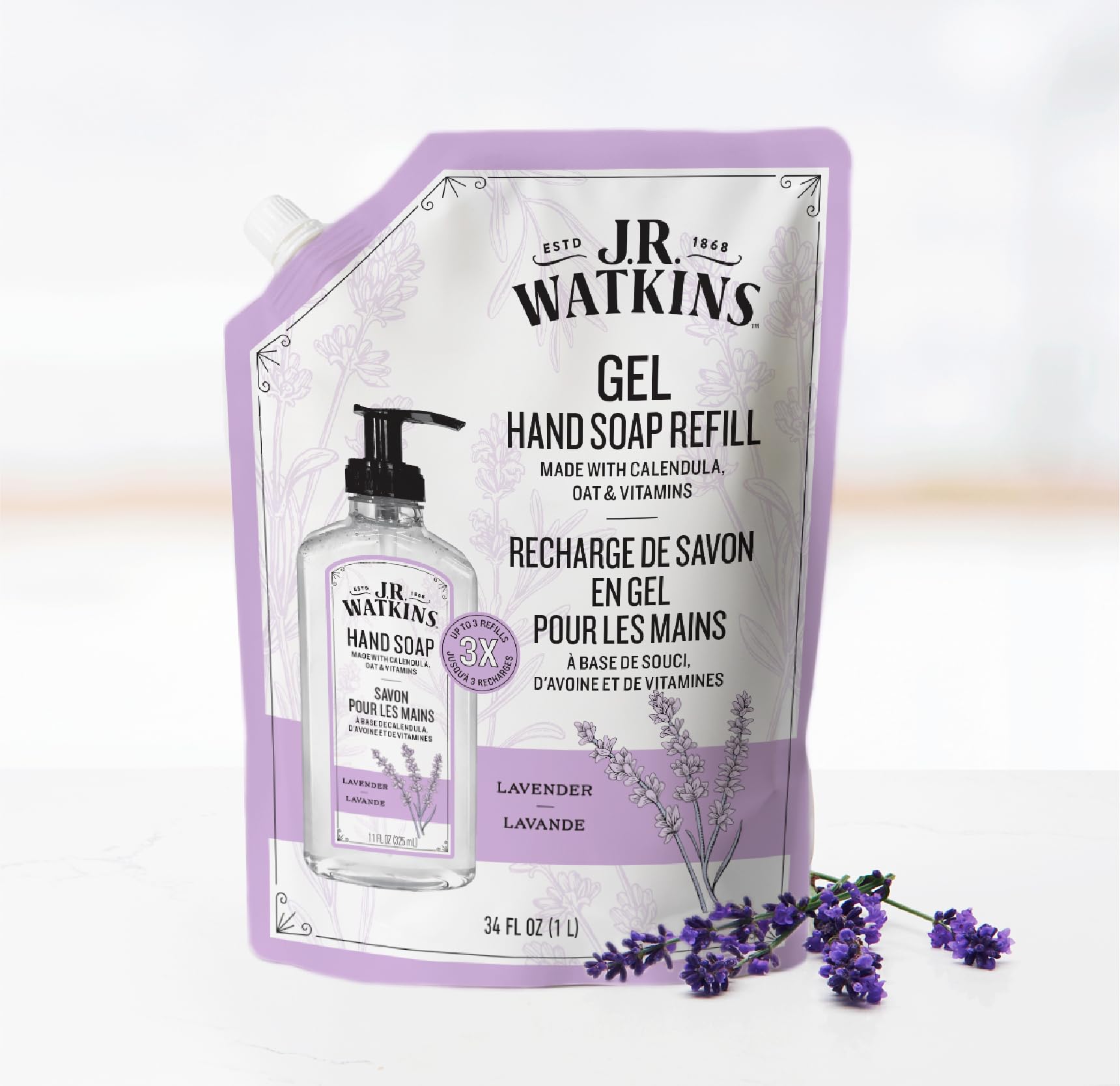 J.R. Watkins Lavender Gel Hand Soap Refill, Case of 2, 34 fl oz Each