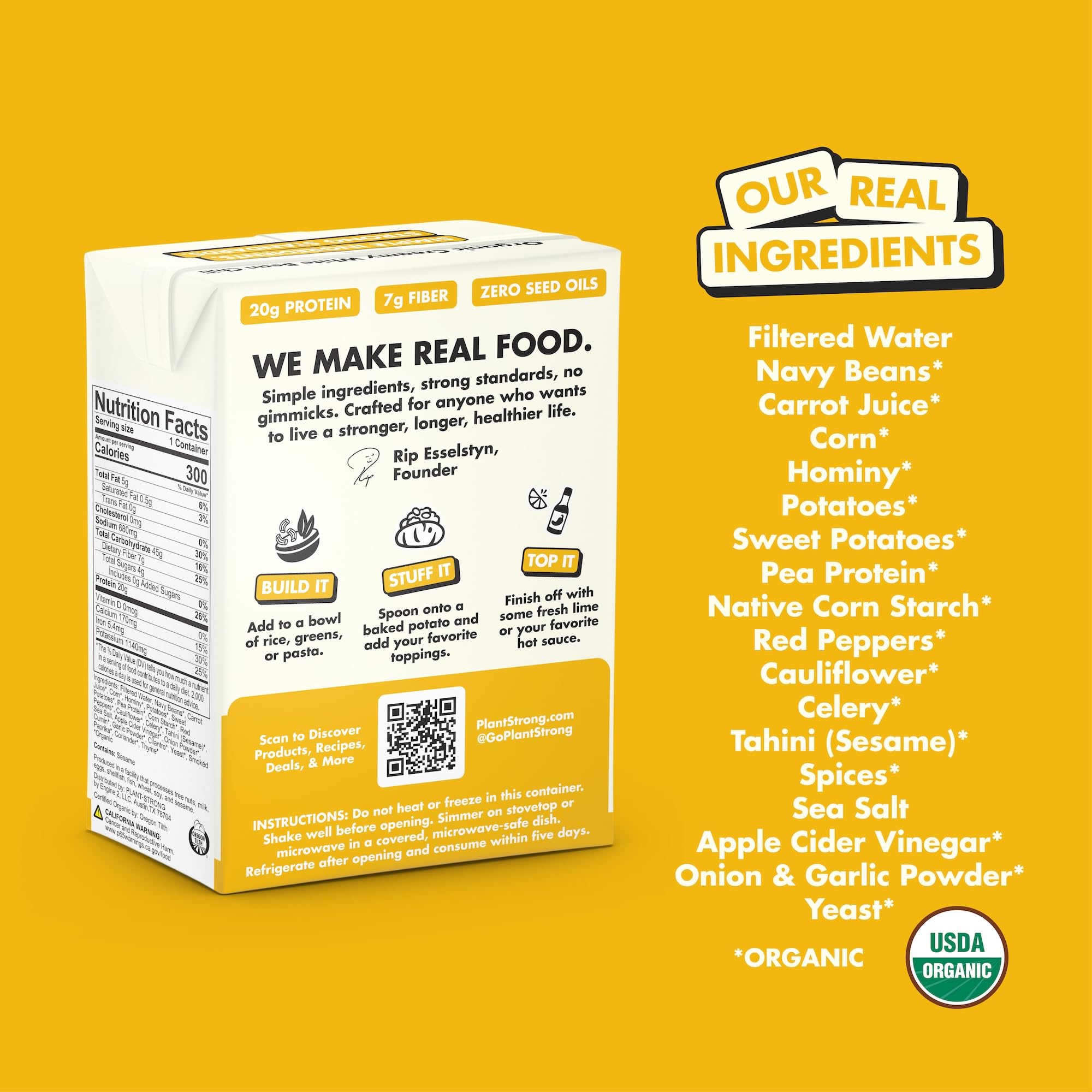 PLANTSTRONG Organic Creamy White Bean Chili, Case of 6, 14.5 Ounce