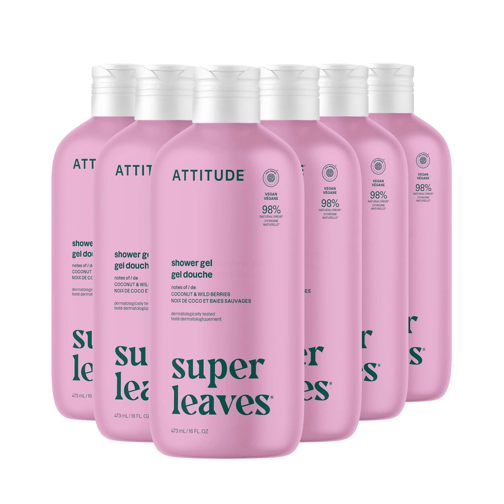 Attitude Super Leaves Coconut Wild Berries Shower Gel, Case of 6, 16 Fl Oz