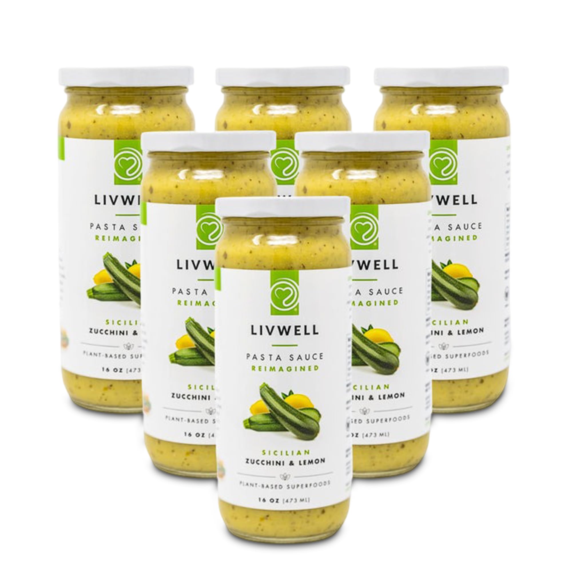 Livwell Zucchini Lemon Pasta Sauce, Case of 6, 16 Fluid Ounce Jars