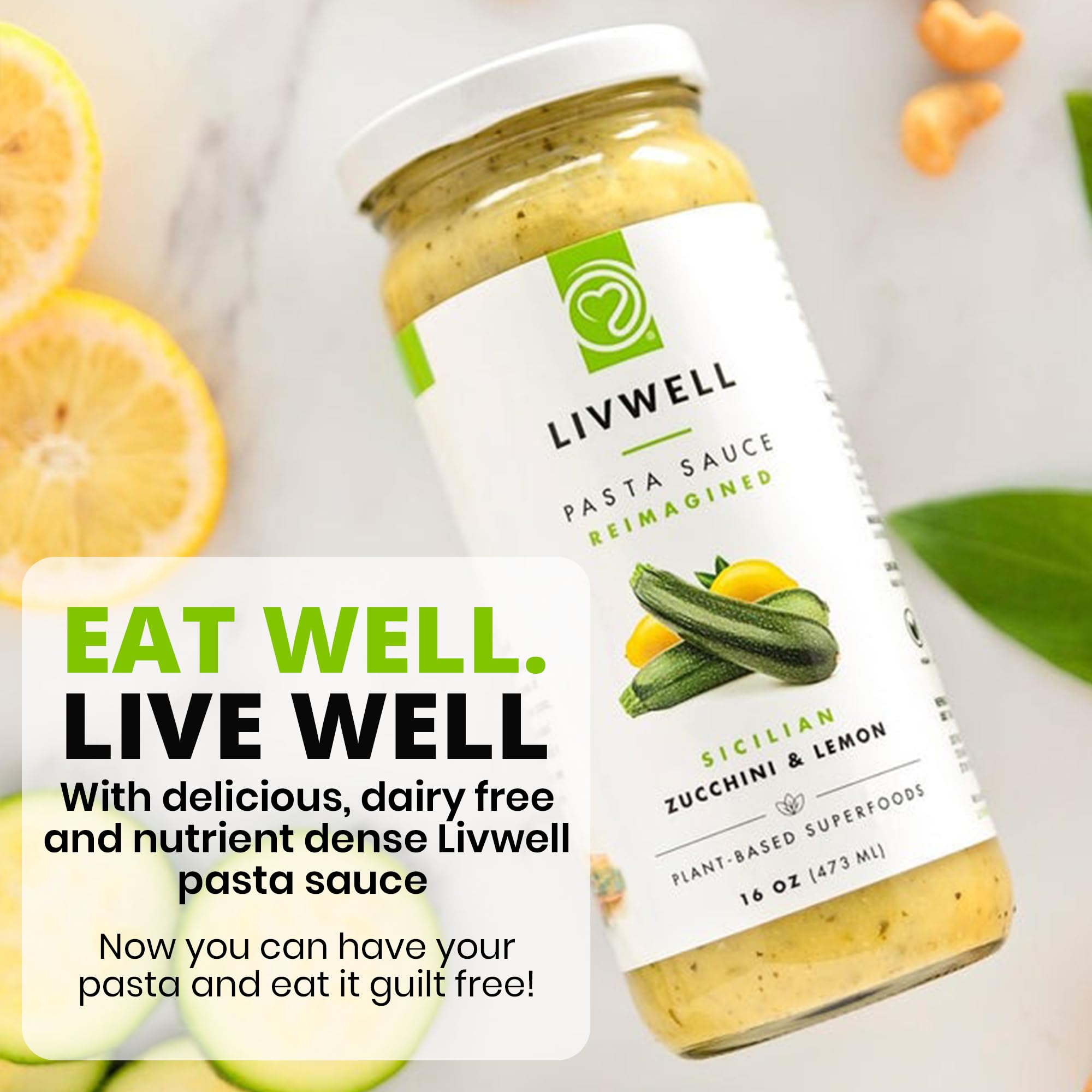 Livwell Zucchini Lemon Pasta Sauce, Case of 6, 16 Fluid Ounce Jars