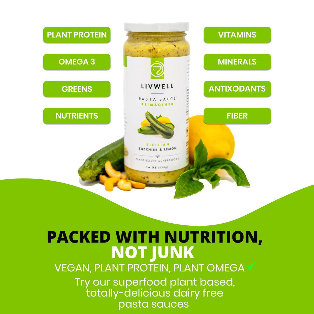 Livwell Zucchini Lemon Pasta Sauce, Case of 6, 16 Fluid Ounce Jars