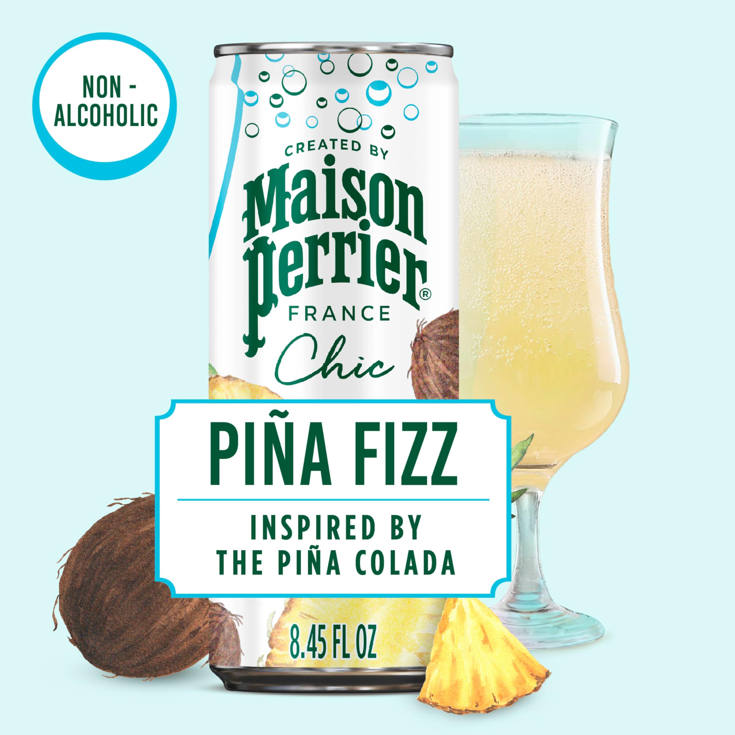 Maison Perrier Chic Mocktails Pina Fizz Sparkling Beverage, Case of 6, 4 Pack, 8.5 fl oz