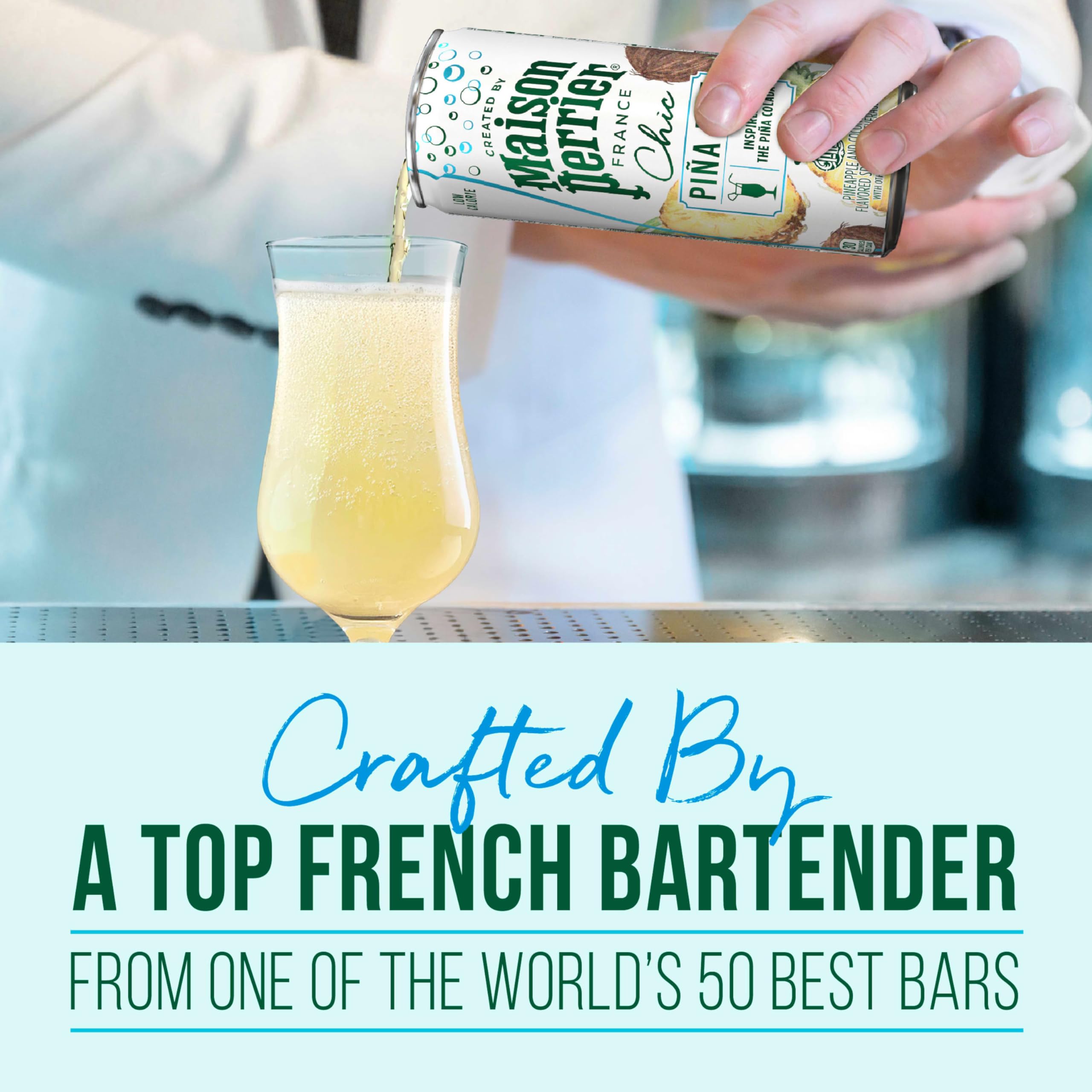 Maison Perrier Chic Mocktails Pina Fizz Sparkling Beverage, Case of 6, 4 Pack, 8.5 fl oz