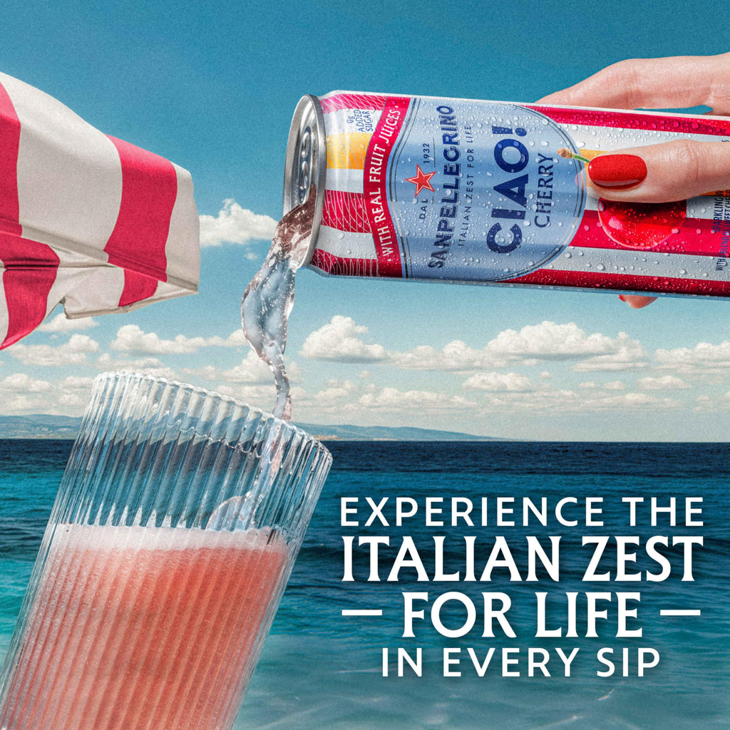 Sanpellegrino CIAO Cherry Sparkling Flavored Water with Real Fruit Juices, Case of 4, 6 Pack, 11.15 fl oz Cans