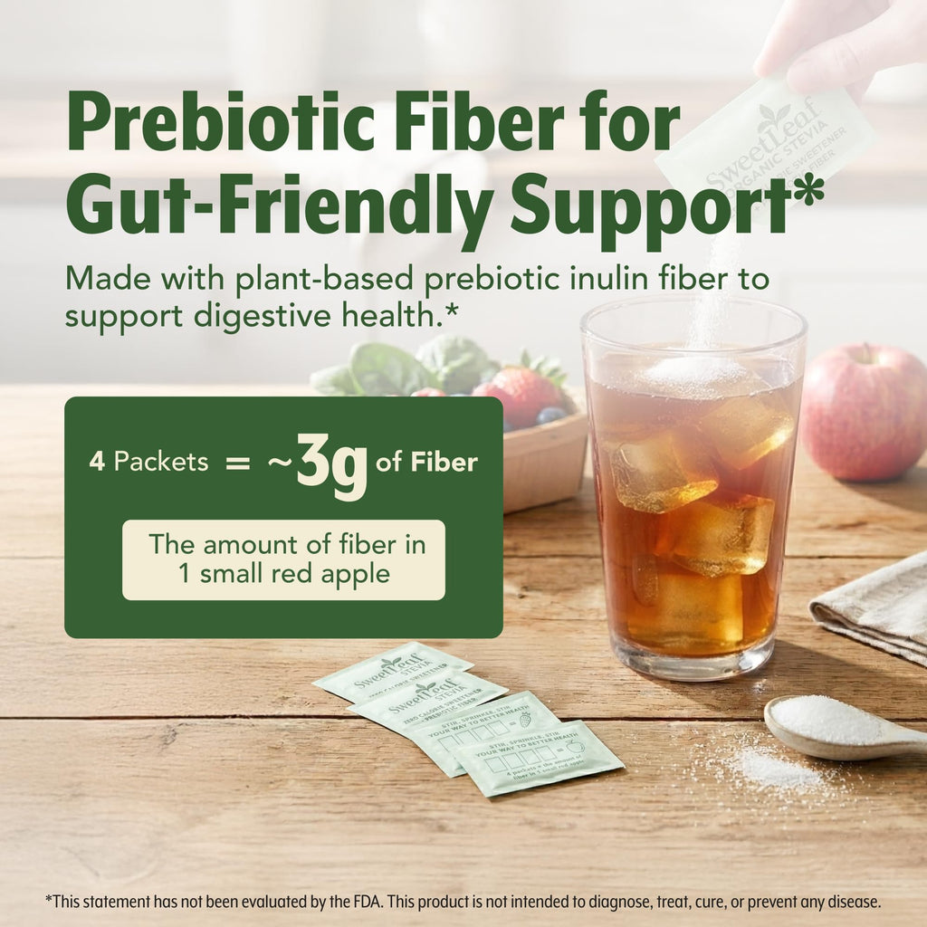 SweetLeaf Stevia Sweetener Packets with Prebiotic Fiber, Case of 6, 70 Count Boxes